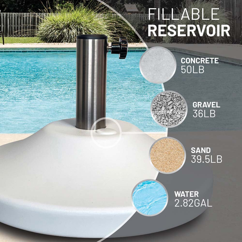 Fillable 50 lb Premium Umbrella Base with Stainless Stem (White)