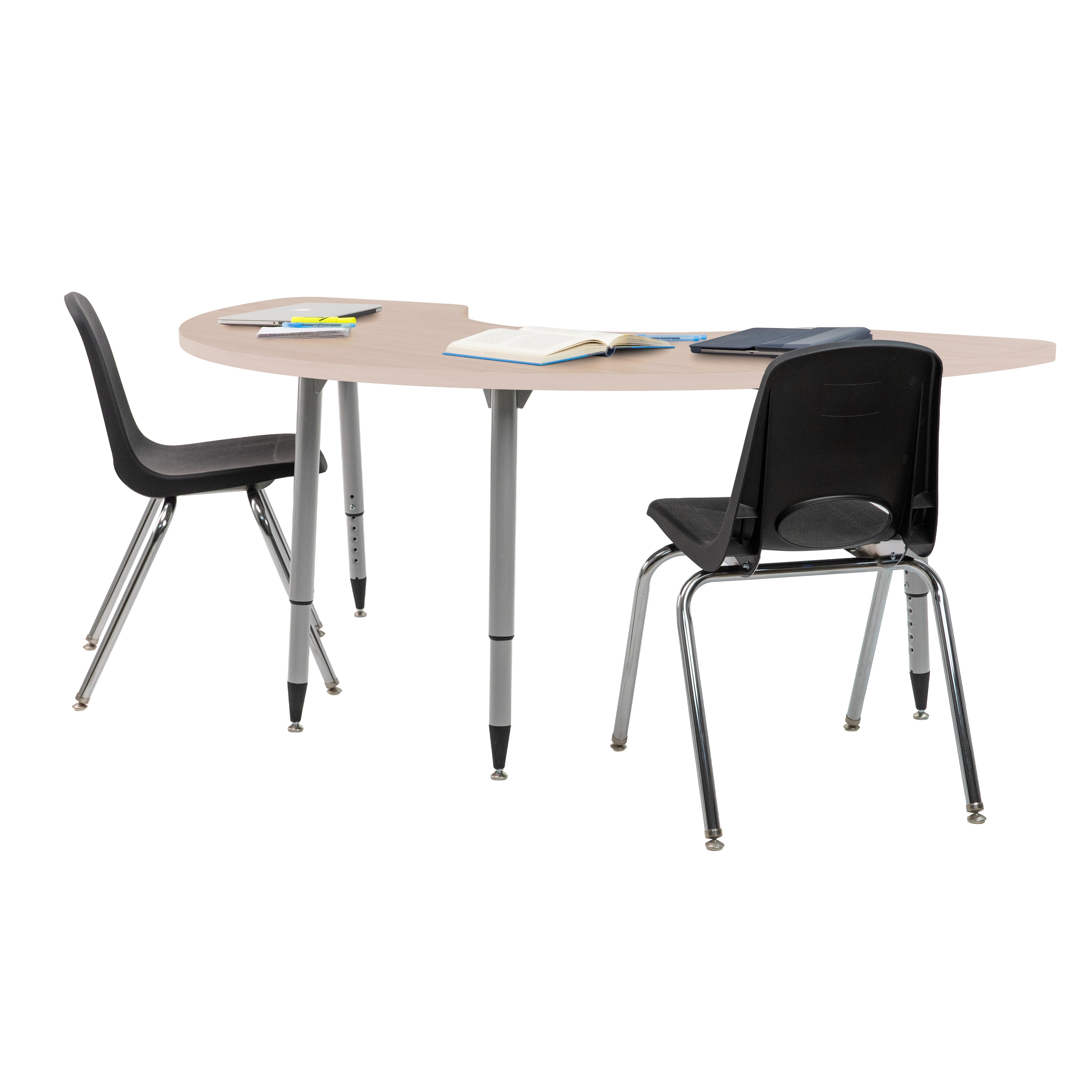 Adapte 36" x 72" Half Moon Woodgrain Activity Table with Adjustable Tapered Legs - Asian Sand/Silver