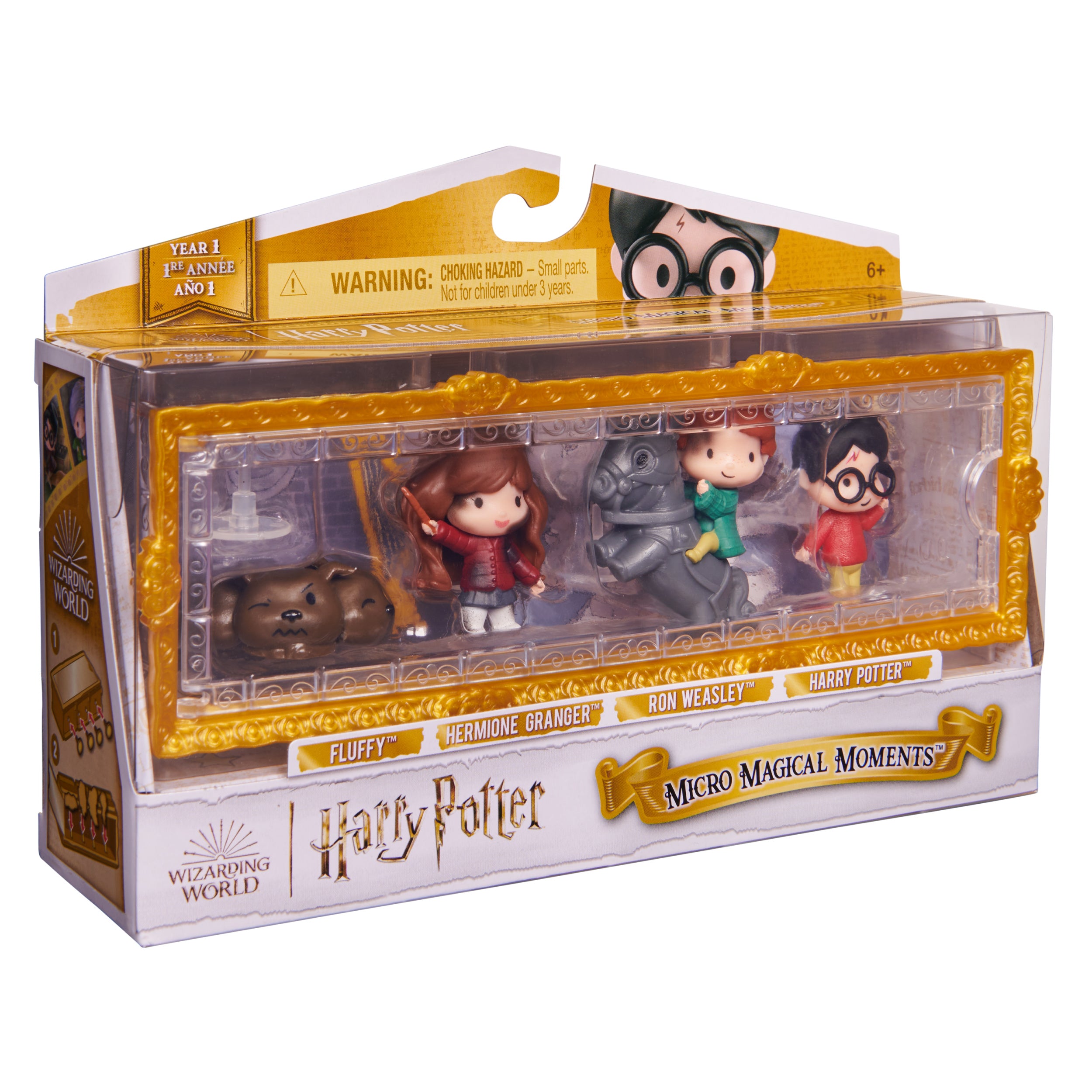 Wizarding World Harry Potter, Micro Magical Moments Scene Gift Set with Exclusive Harry, Hermione, Ron, Fluffy Action Figures & Case, Kids Toys