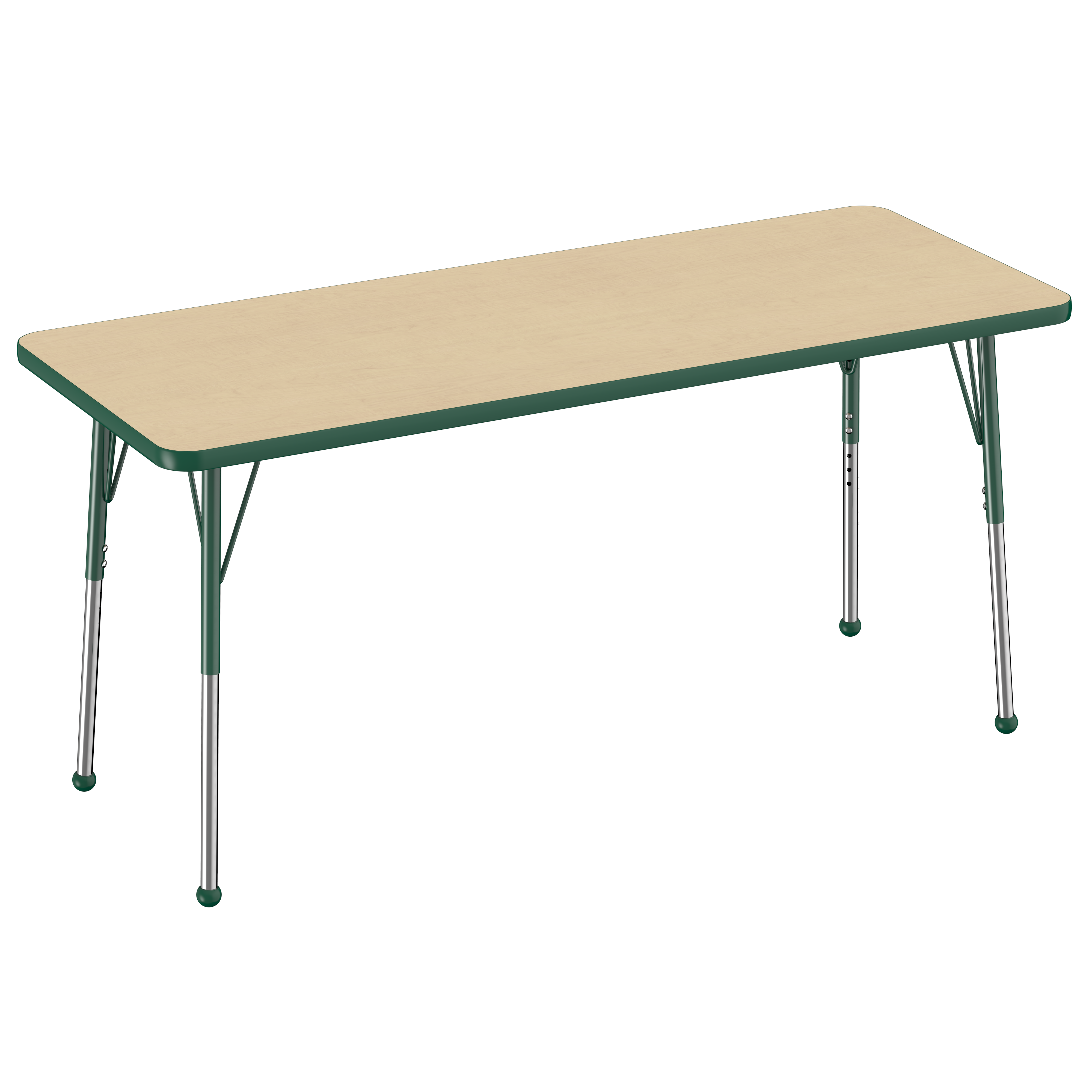 24" x 60" Rectangle T-Molding Activity Table with Adjustable Standard Ball Glide Legs - Maple/Green