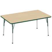 36" x 60" Rectangle T-Molding Activity Table with Adjustable Standard Ball Glide Legs - Maple/Green