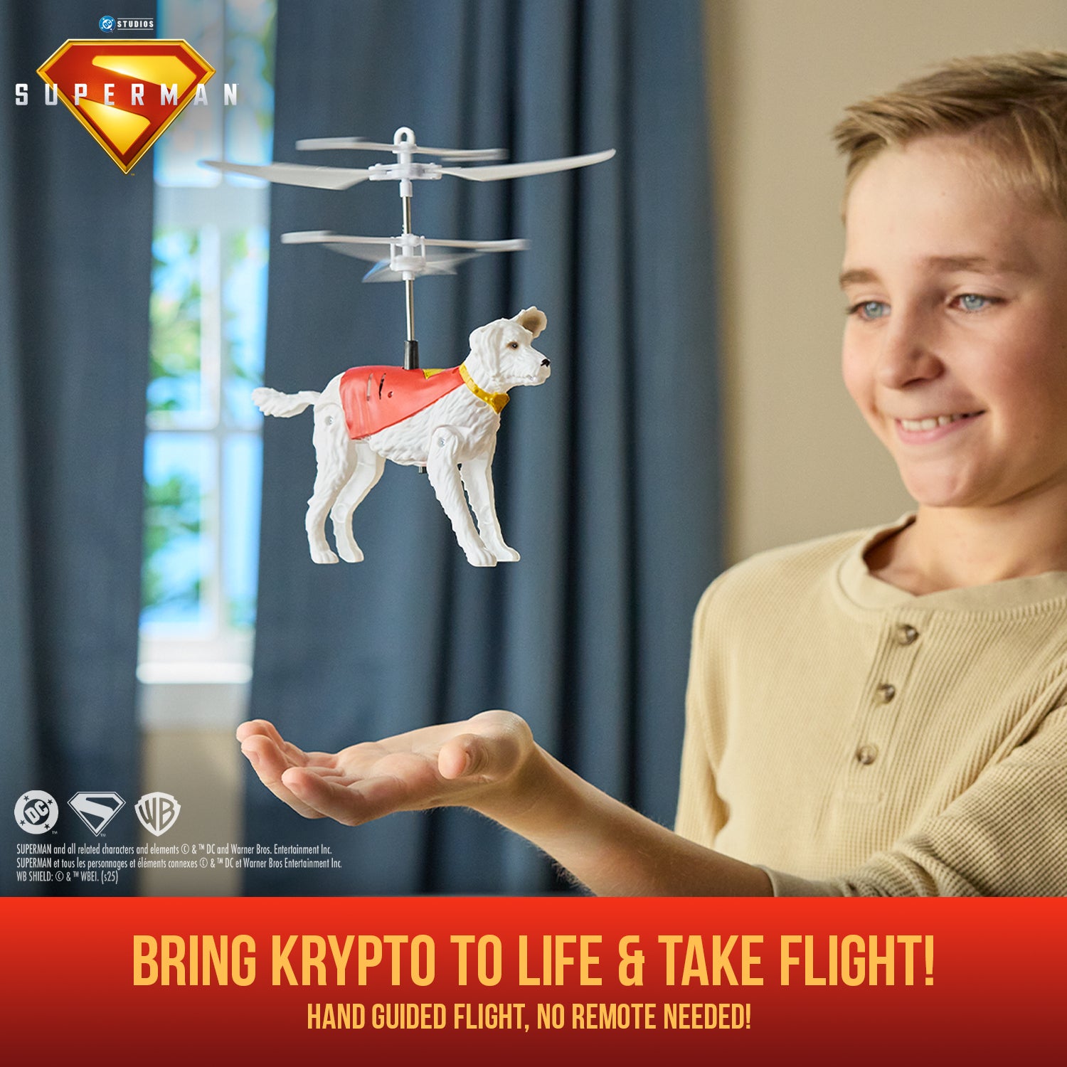 DC Comics, SUPERMAN Up in the Sky! Flying Krypto, RC Toys and Remote Control Toys for Kids, 7.5-Inch Hovering Superdog, For Ages 4 and Up