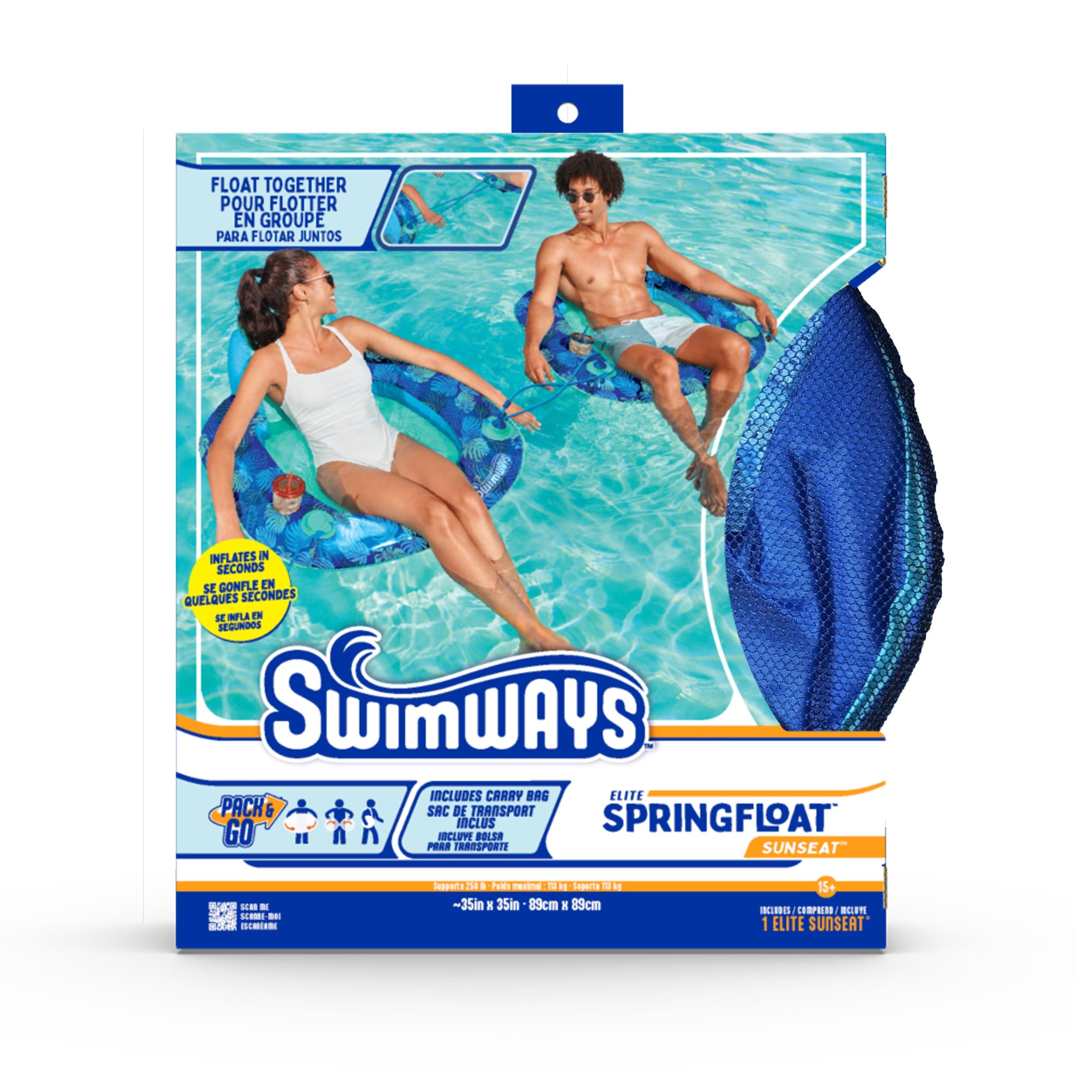 Swimways Elite Spring Float Sunseat Pool Lounger, Inflatable Pool Floats with Fast Inflation, Pool Lounge Chair for Adults up to 250 lbs