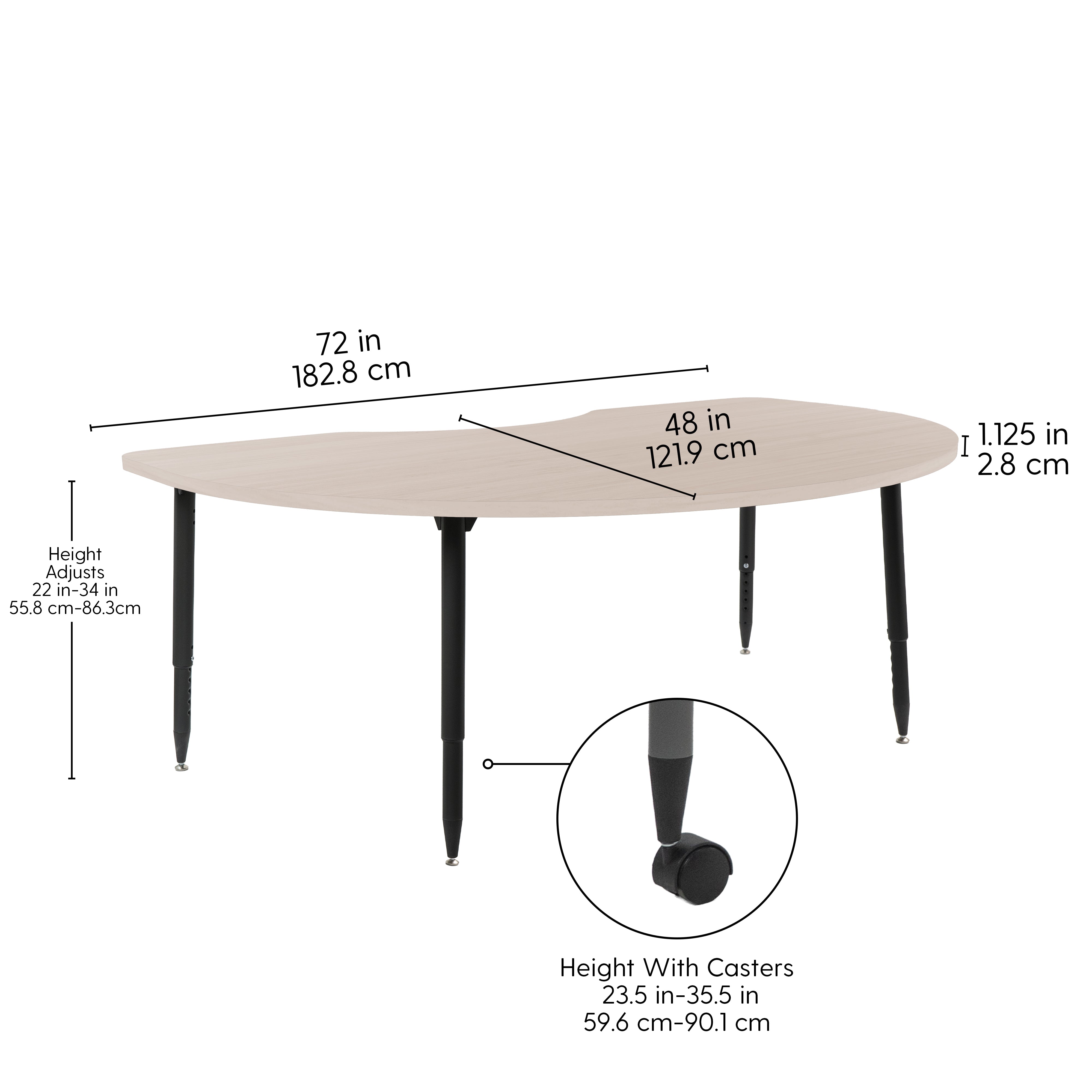 Adapte 48" x 72" Kidney Woodgrain Activity Table with Adjustable Tapered Legs - Asian Sand/Black