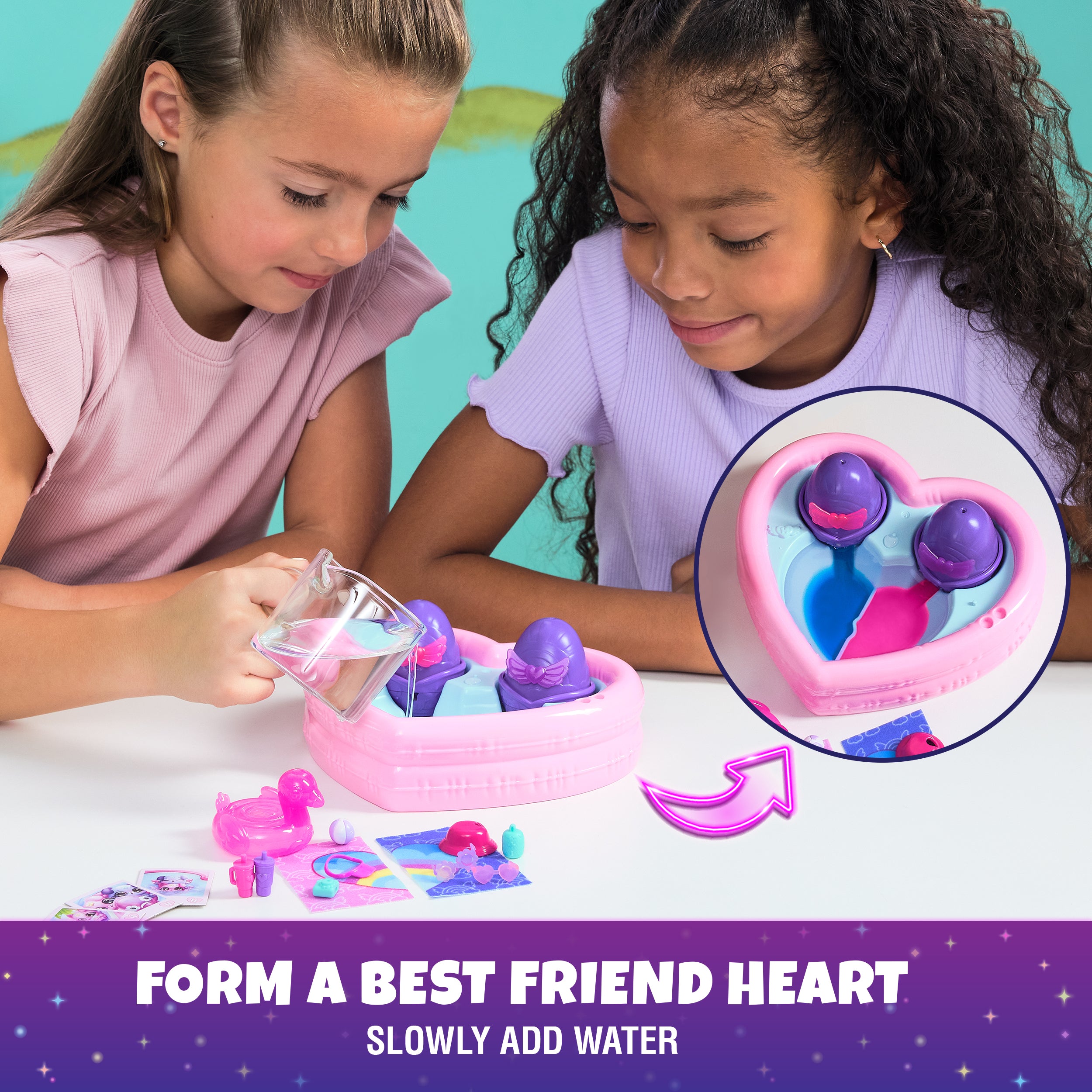 Hatchimals Alive, Neon Rainbow Bestie Pool Party with 2 BFF Figures in Color Reveal Eggs, 14 Accessories, Kids Toys for Ages 3 and up