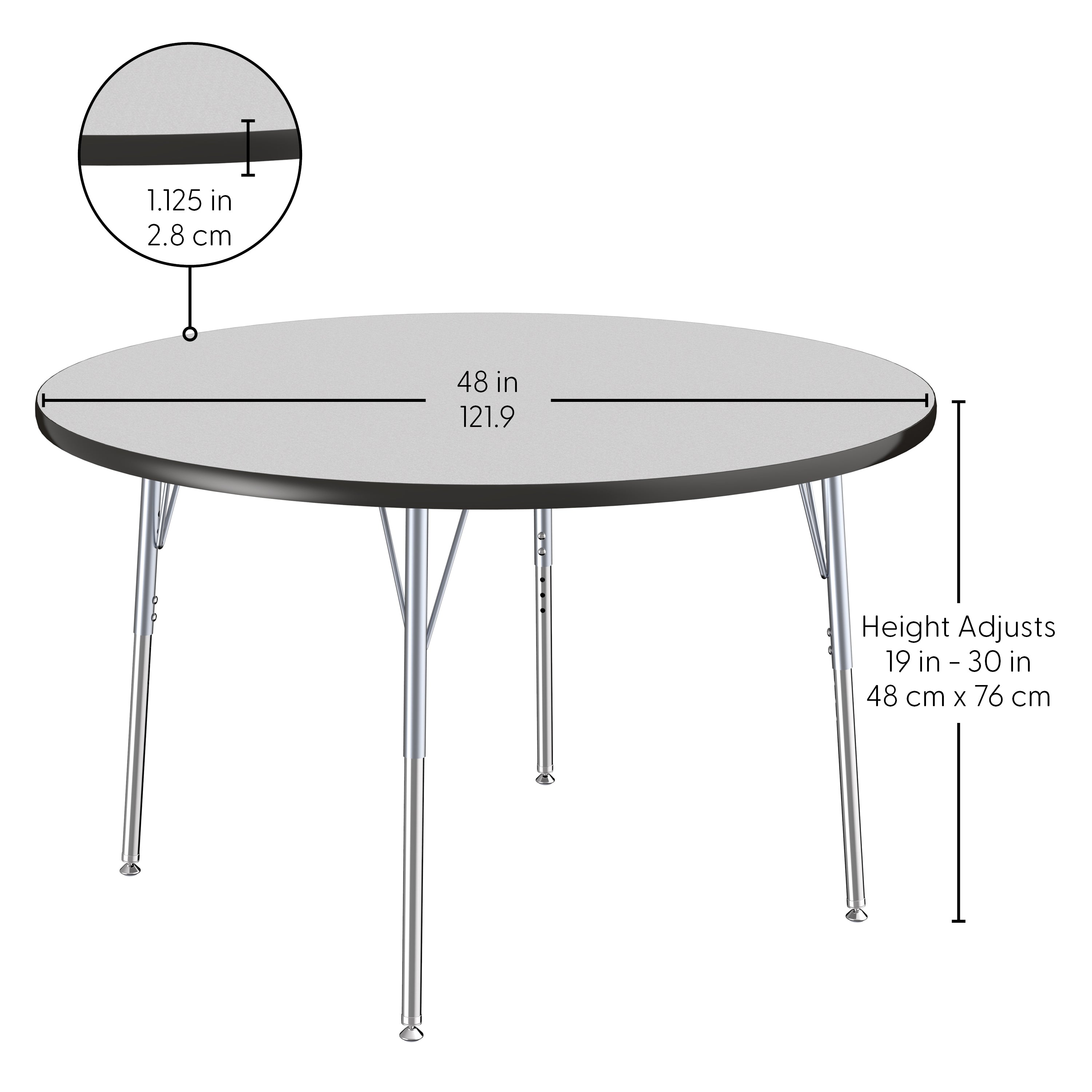 48" Round T-Molding Activity Table with Adjustable Standard Swivel Glide Legs - Gray/Black/Silver