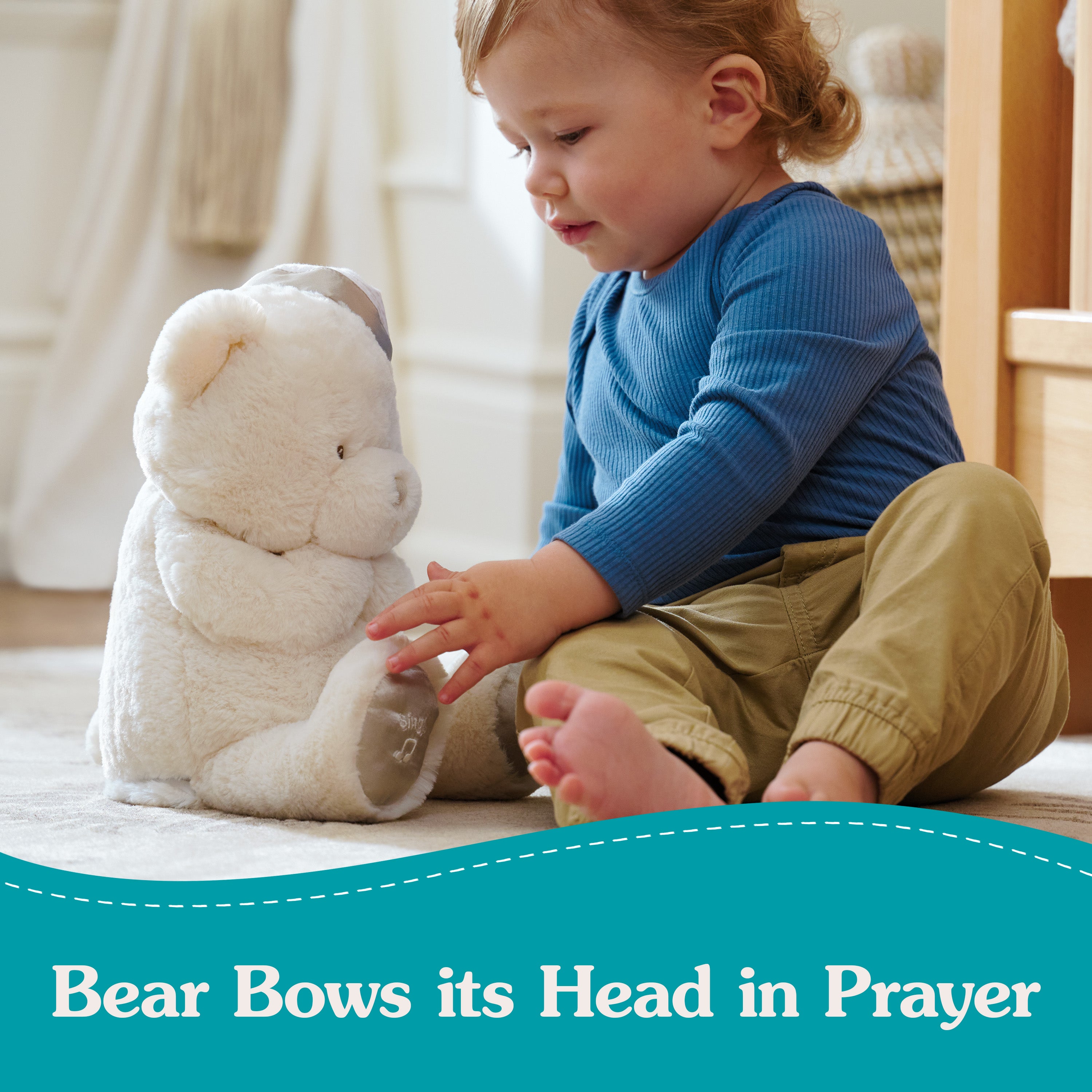 GUND Animated Goodnight Prayer Bear, Spiritual Plush Teddy Bear, Sensory Toy Stuffed Animal for Ages 0 and Up, Cream, 11"