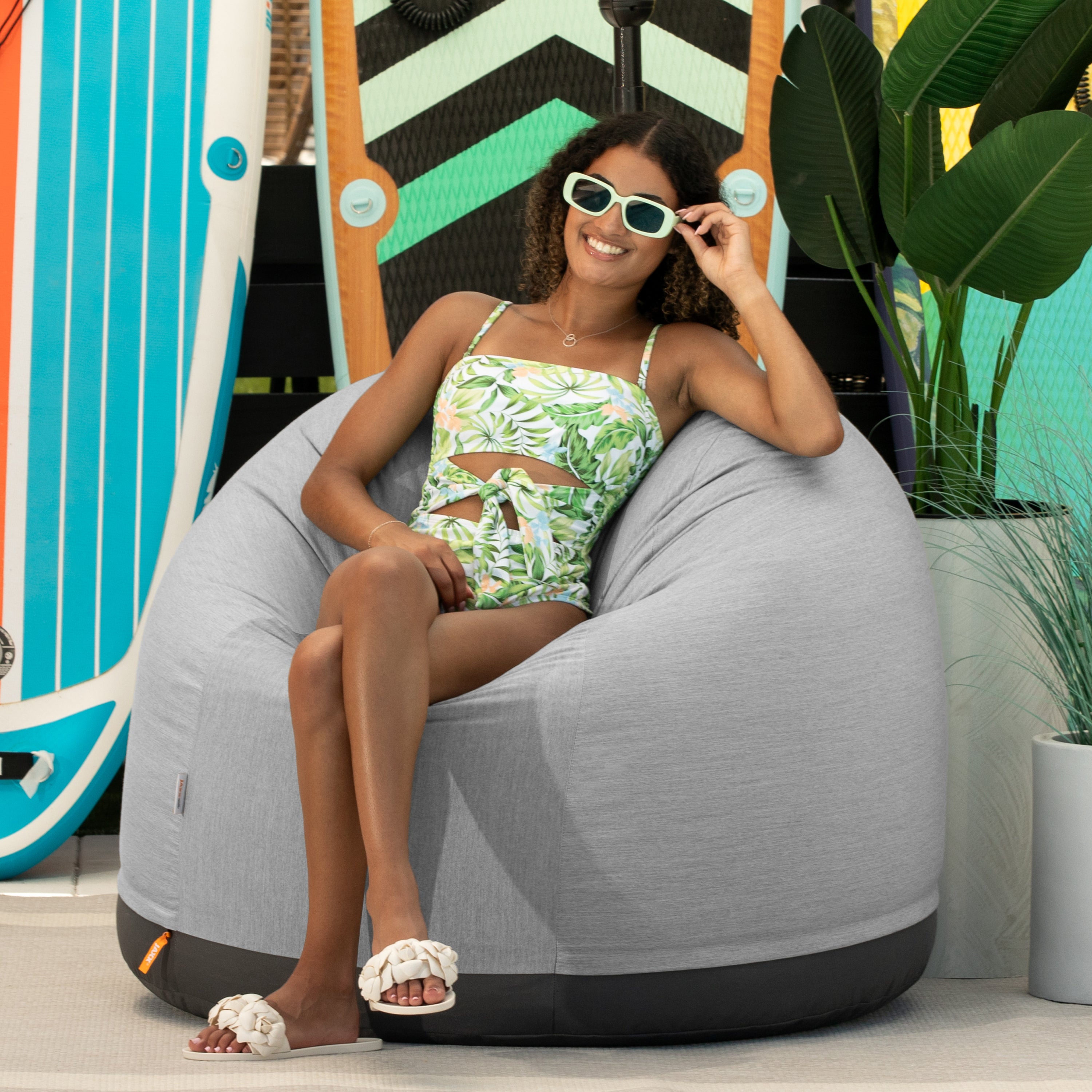 Jaxx Palmetto Large Round Outdoor Bean Bag Club Chair - Sunbrella Granite