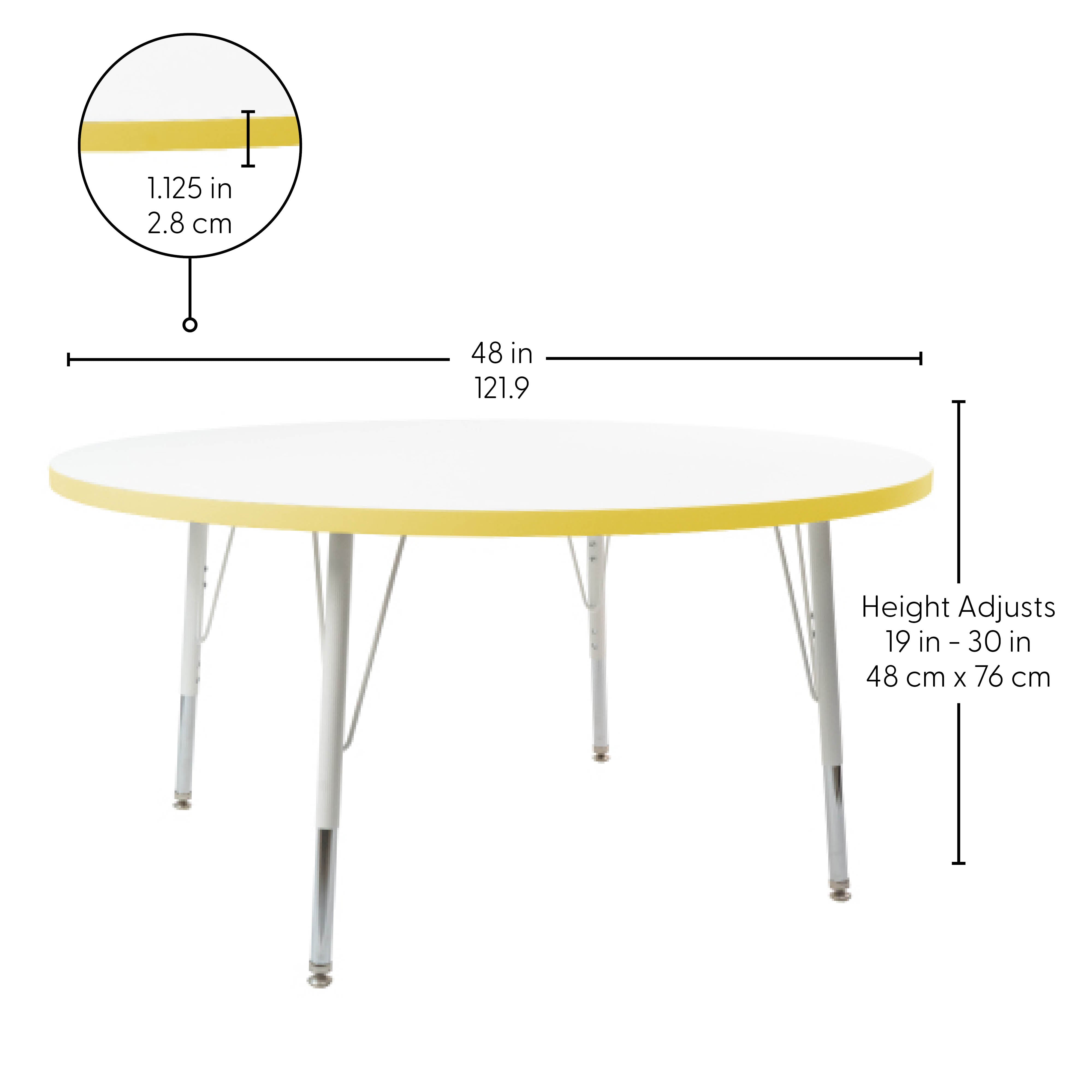 48" Round Thermofused Activity Table with Adjustable Standard Swivel Glide Legs - White/Squash/White