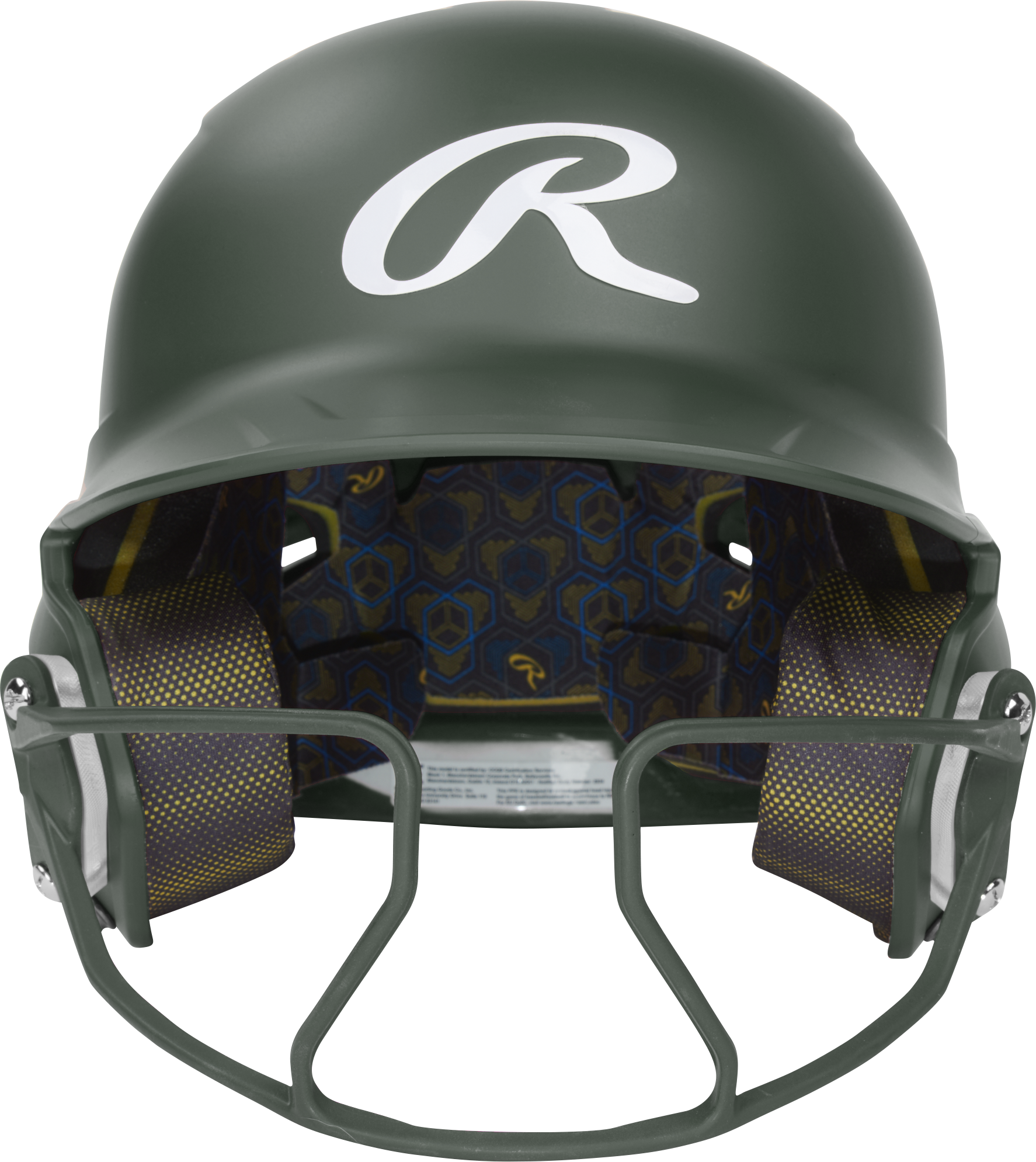 Rawlings Mach Hi-Viz Senior Matte Batting Helmet With Hi-Viz Face Guard - Dark Green