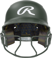 Rawlings Mach Hi-Viz Senior Matte Batting Helmet With Hi-Viz Face Guard - Dark Green