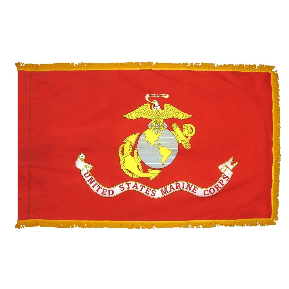 US Marine Corps Flag 3x5 ft. Indoor and Parade Colonial Nyl-Glo with Fringe