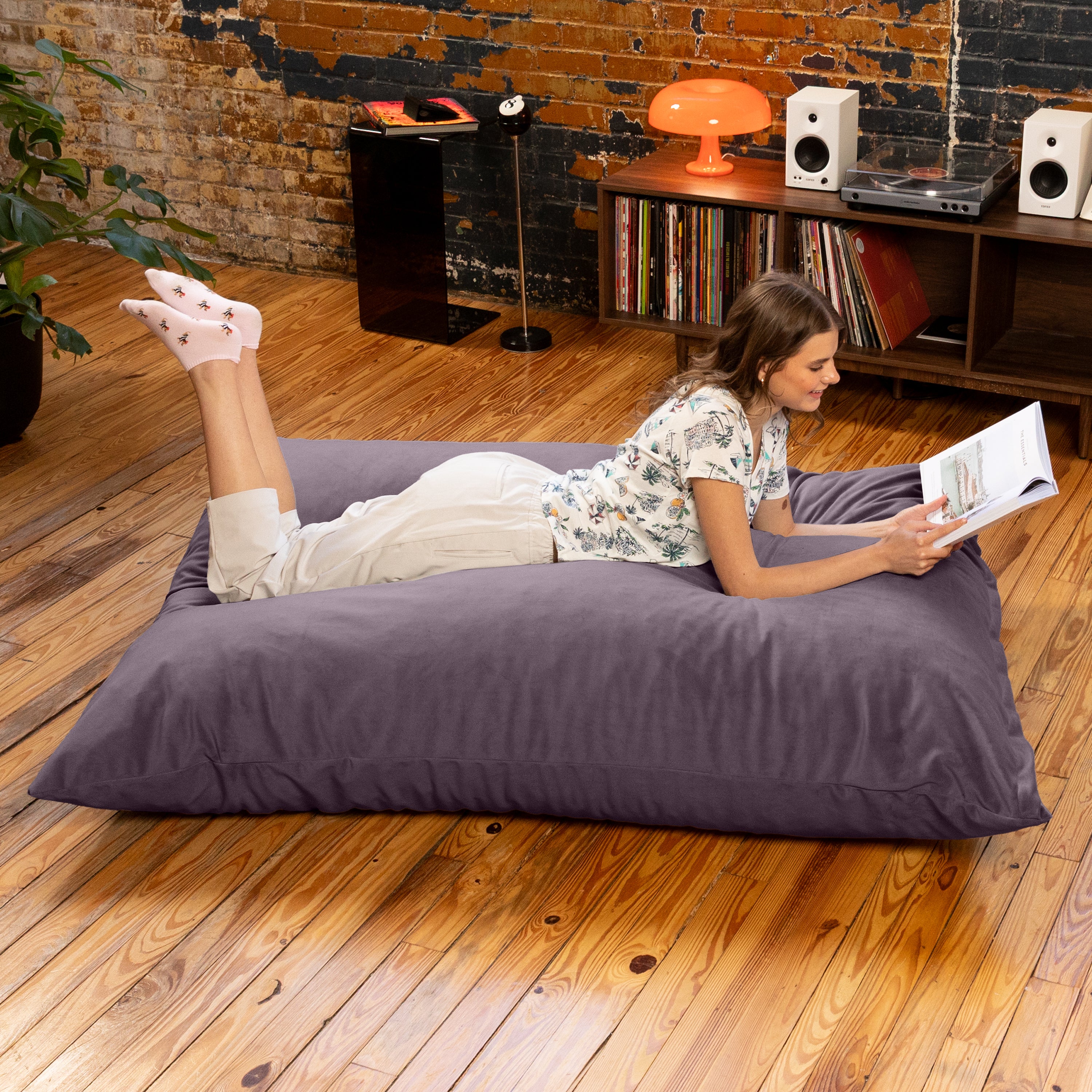 Jaxx Pillow Saxx 5.5-Foot Décor Bean Bag Giant Floor Pillow Lounge, Lush Velvet Purple