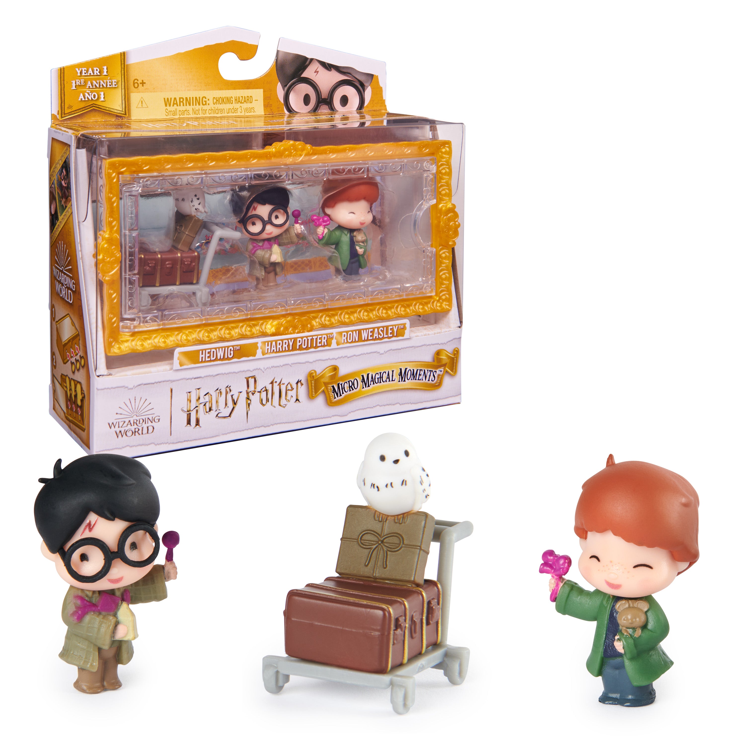 Wizarding World Harry Potter, Micro Magical Moments Action Figures Set with Harry, Ron, Hedwig & Display Case, Kids Toys for Ages 6 and up