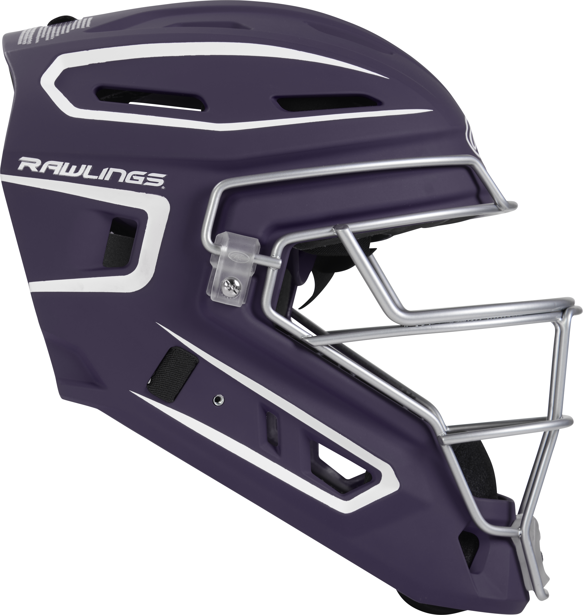 Rawlings Velo 2.0 Matte Junior Catchers Helmet - Purple/White