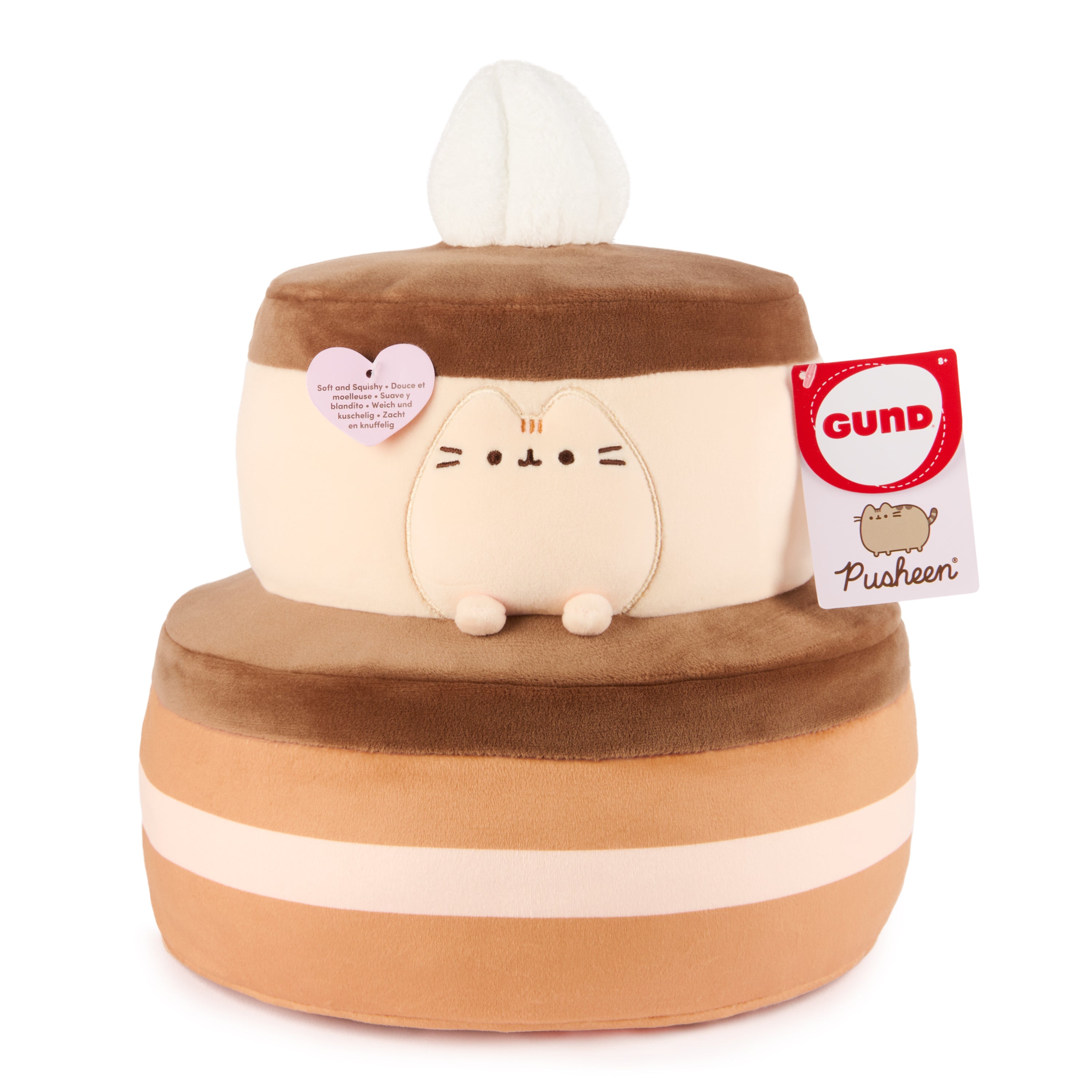 GUND Pusheen Chocolate Cake Squisheen, Squishy Toy, Collectible Plush Toy, Dessert Plush, Cat Stuffed Animal for Ages 8 and Up, Brown, 11”