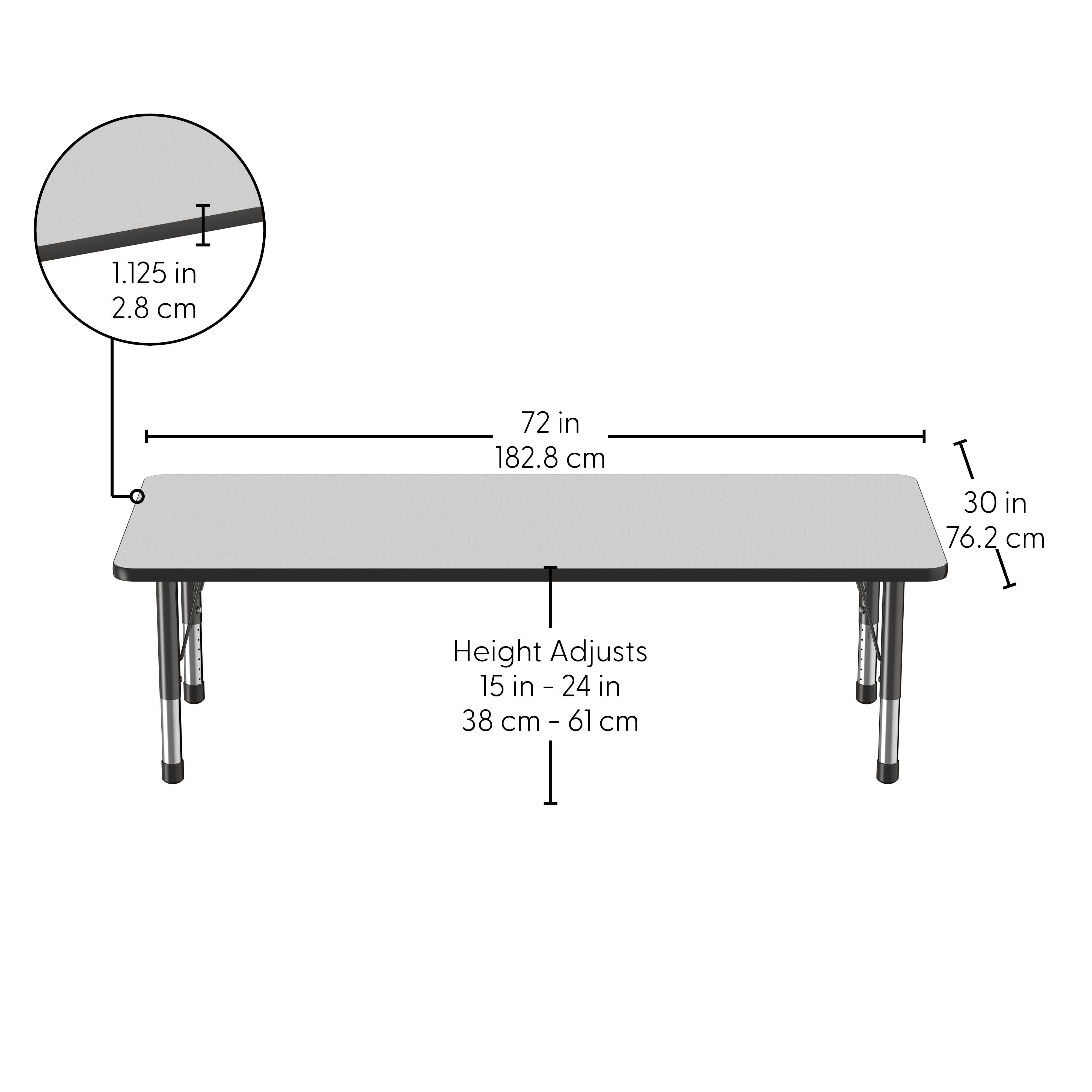 30" x 72" Rectangle Thermofused Activity Table with Adjustable Chunky Legs - Gray/Black