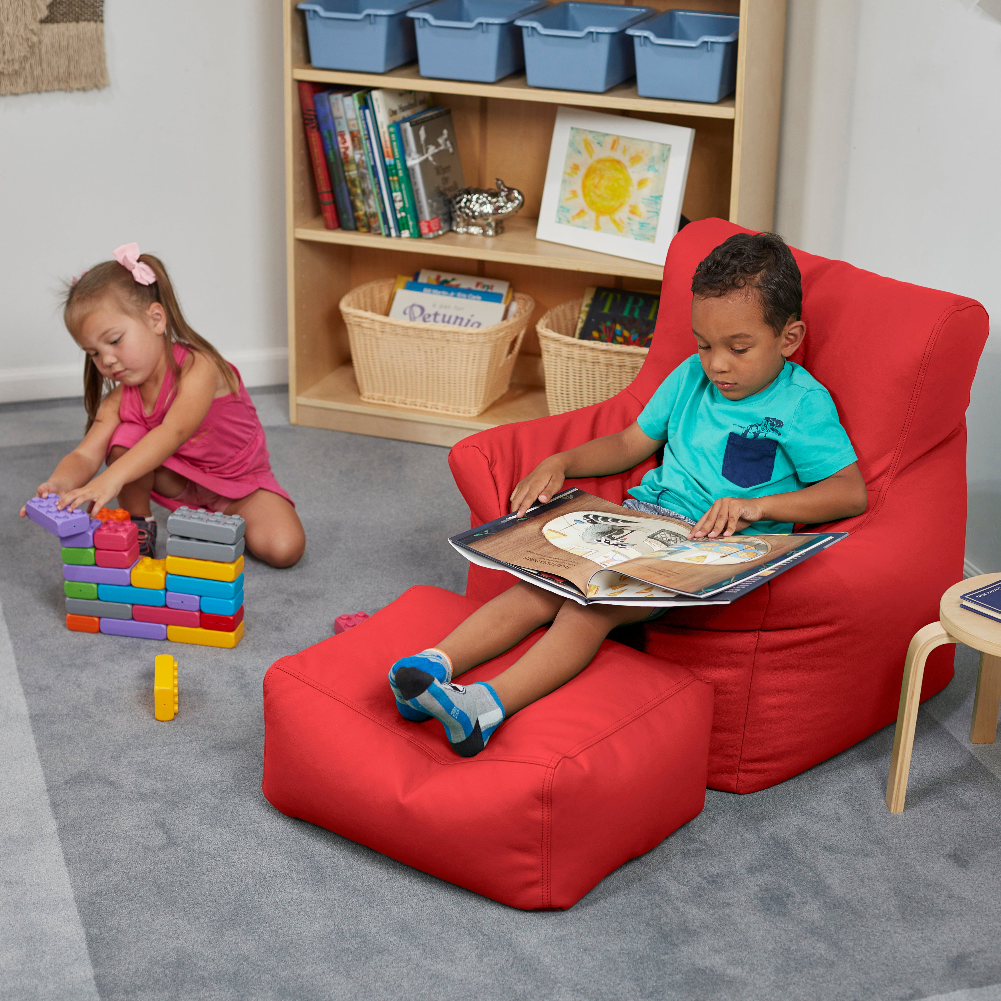 SoftScape Bean Bag Chair and Ottoman - Red