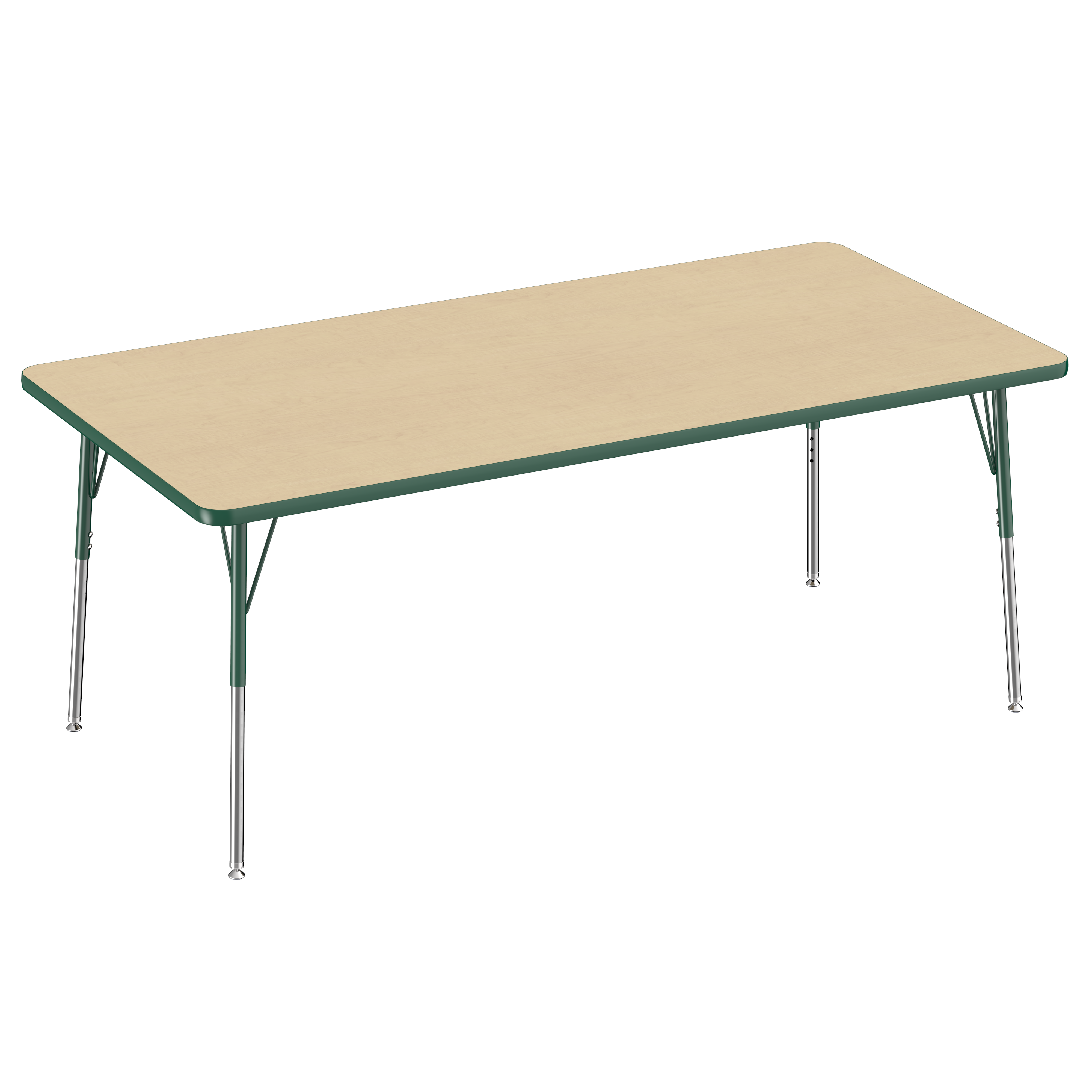 36" x 72" Rectangle T-Molding Activity Table with Adjustable Standard Swivel Glide Legs - Maple/Green