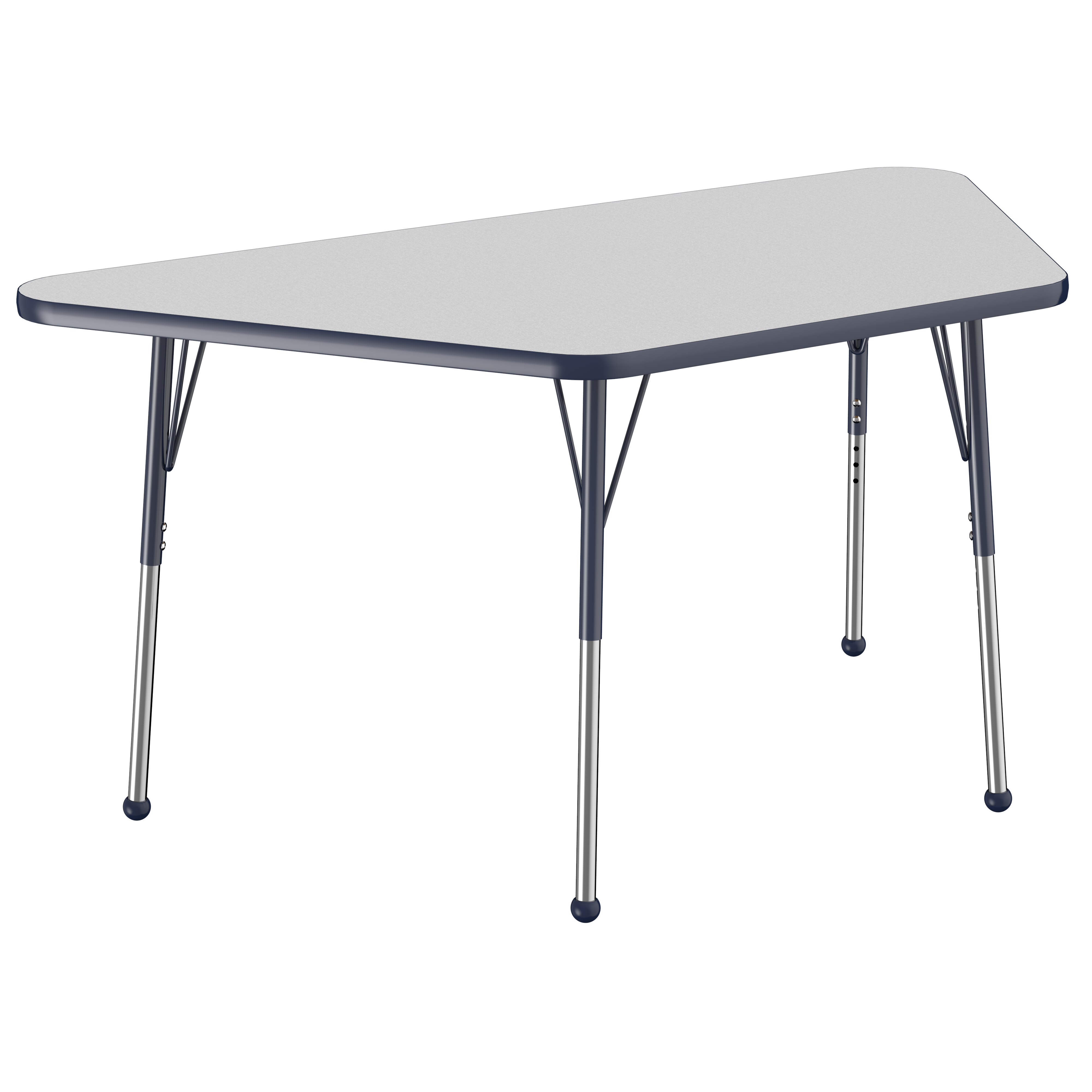30" x 60" Trapezoid T-Molding Activity Table with Adjustable Standard Ball Glide Legs - Gray/Navy