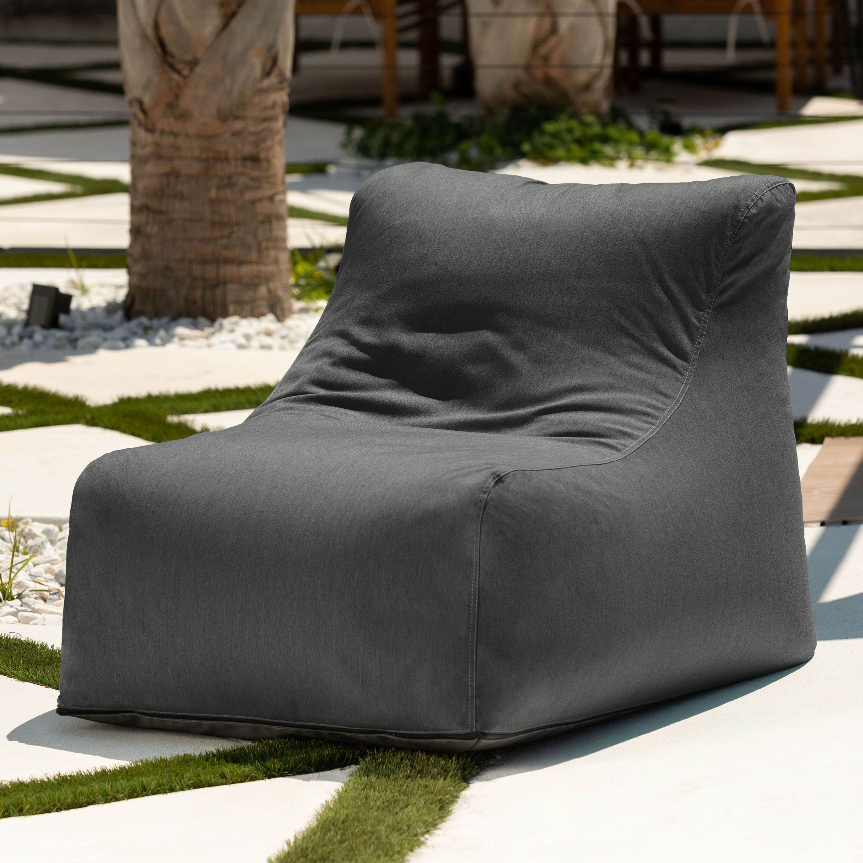 Jaxx Ponce Outdoor Bean Bag Chair - Weather Resistant Patio and Poolside Lounge Seating, Charcoal Sunbrella
