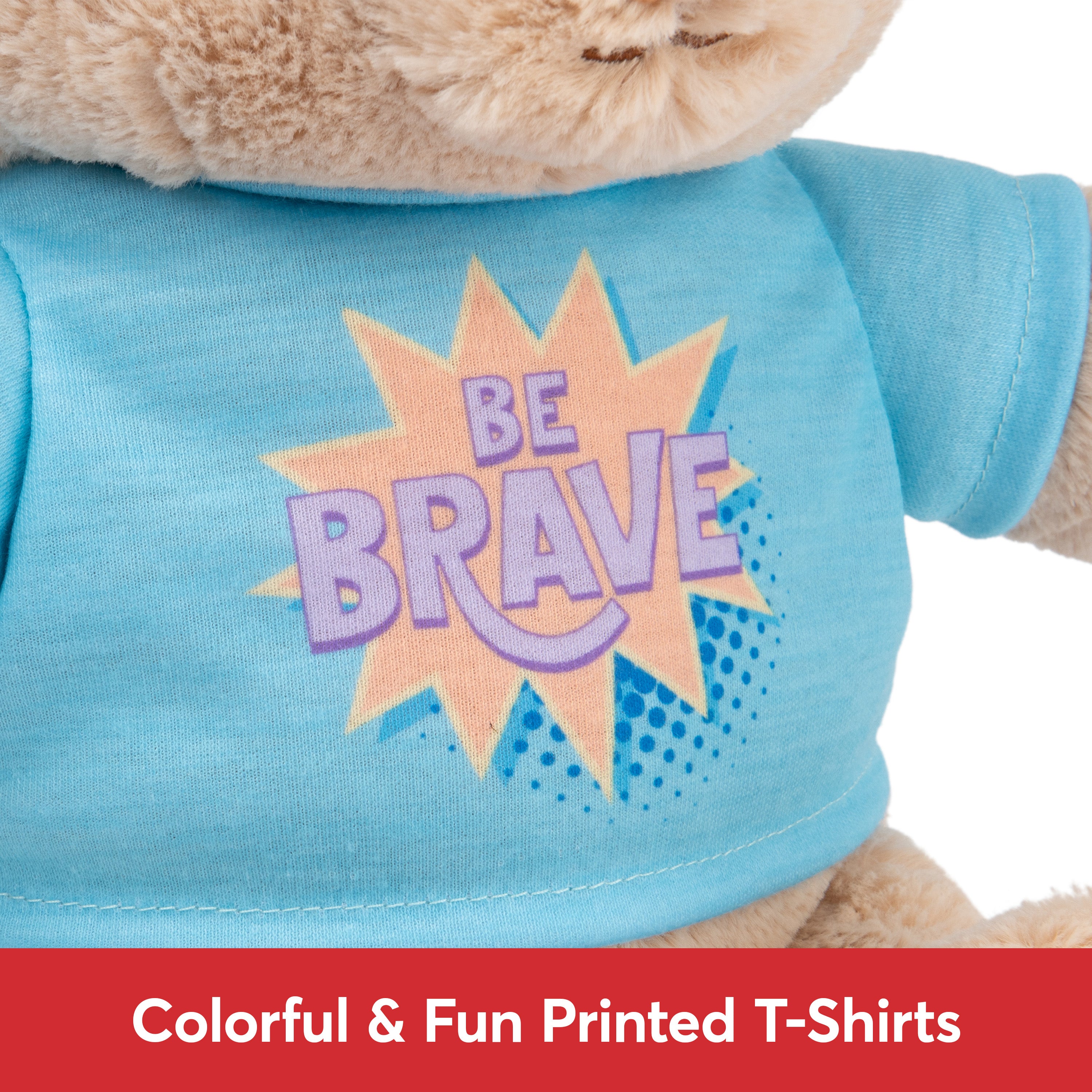 GUND “Be Brave” Sustainable Message Bear with Blue T-Shirt, Teddy Bear Made from 100% Recycled Materials for Ages 1 and Up, Tan, 12”