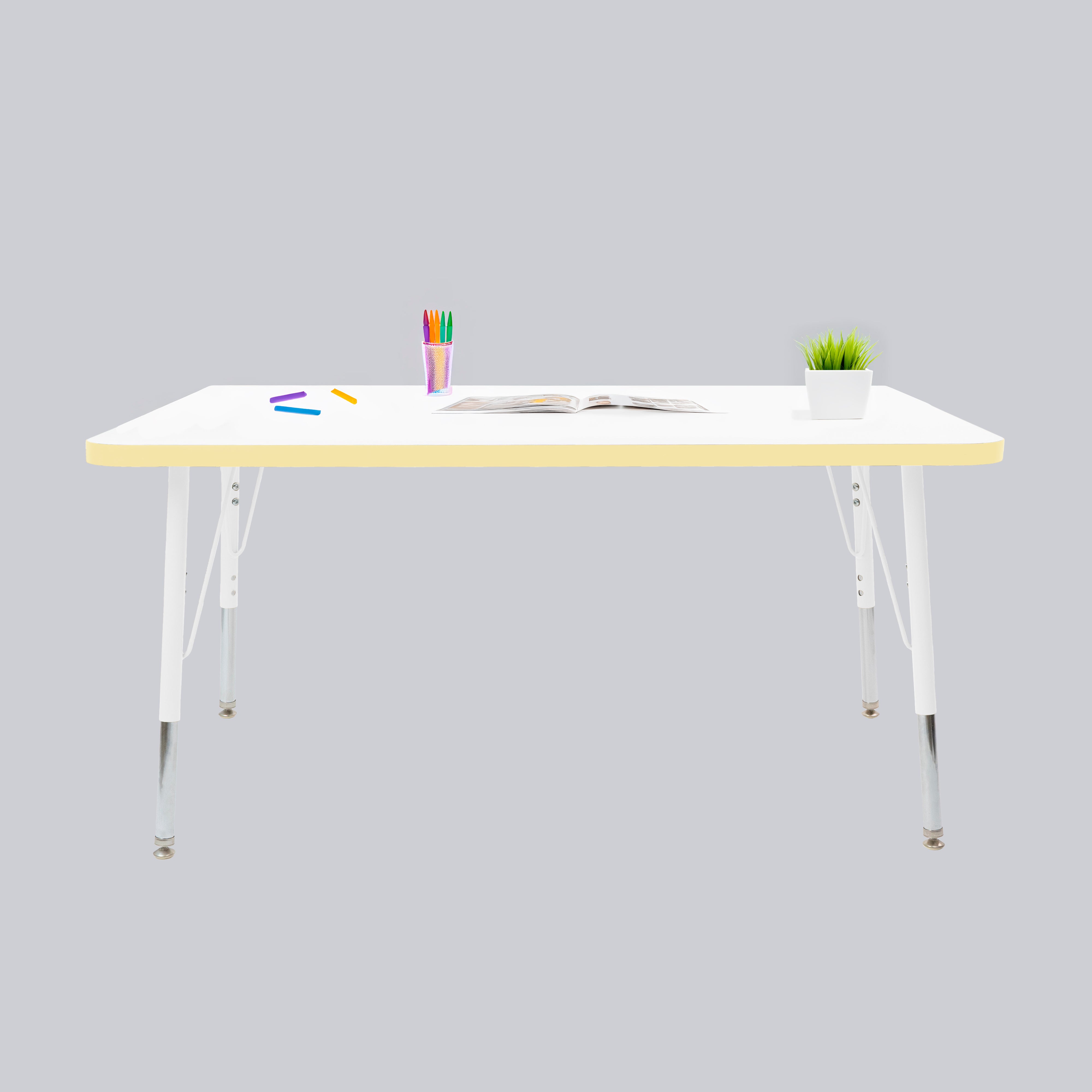 30" x 48" Rectangle Thermofused Activity Table with Adjustable Standard Swivel Glide Legs - White/Squash/White