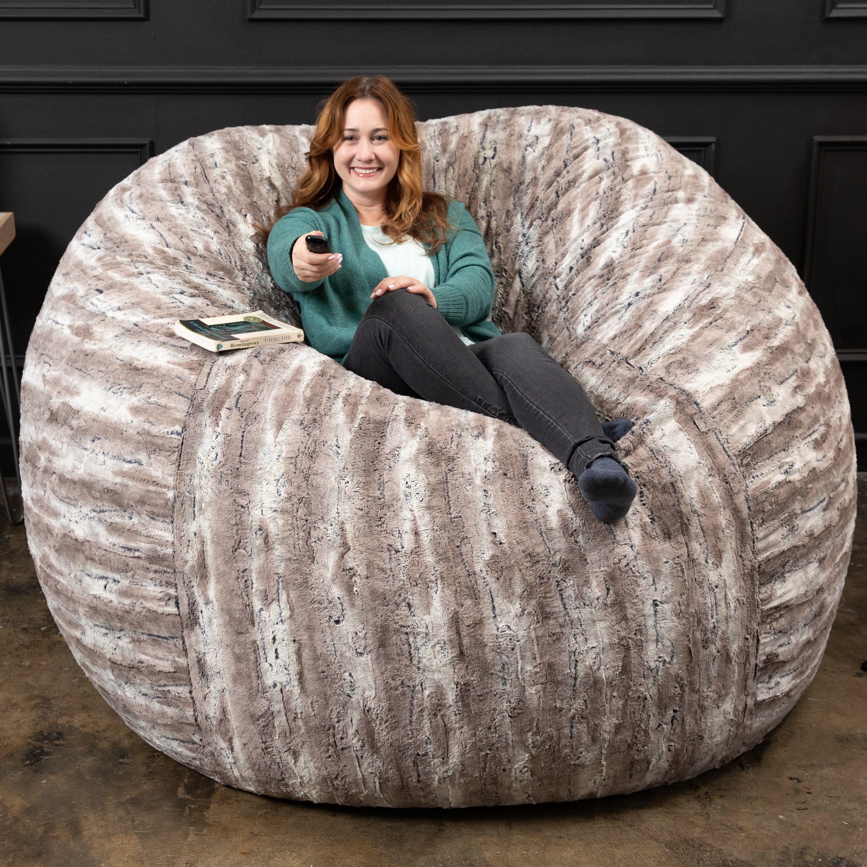 Jaxx Saxx 6 Foot Giant Bean Bag Chair - Luxe Faux Fur, Mountain Fox