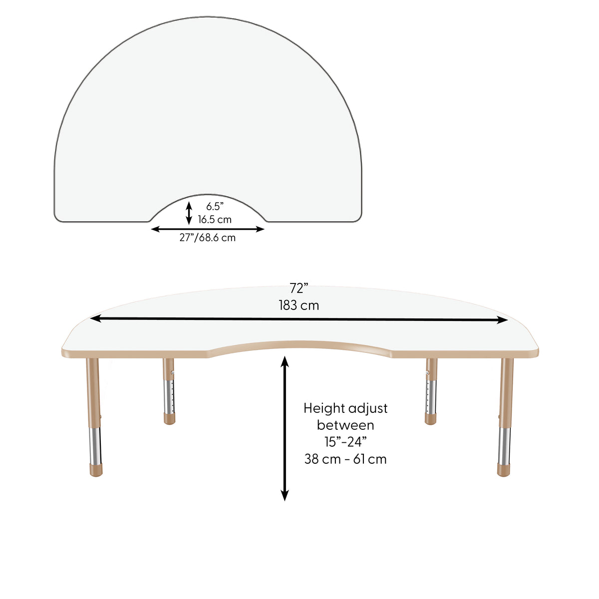 48" x 72" Kidney Dry-Erase Activity Table with Adjustable Chunky Legs - Whiteboard/Sand