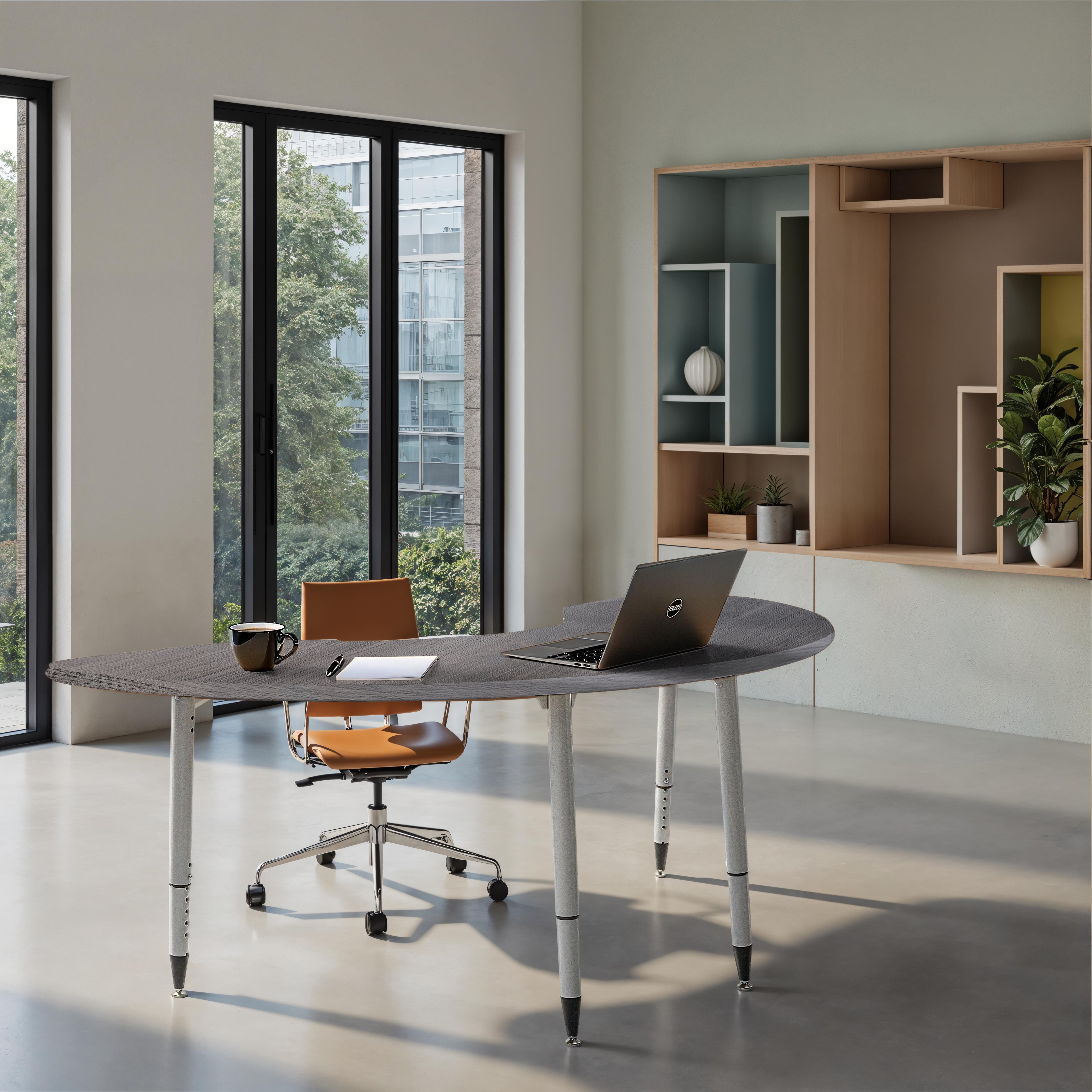 Adapte 36" x 72" Half Moon Woodgrain Activity Table with Adjustable Tapered Legs - Gray Wood/Silver