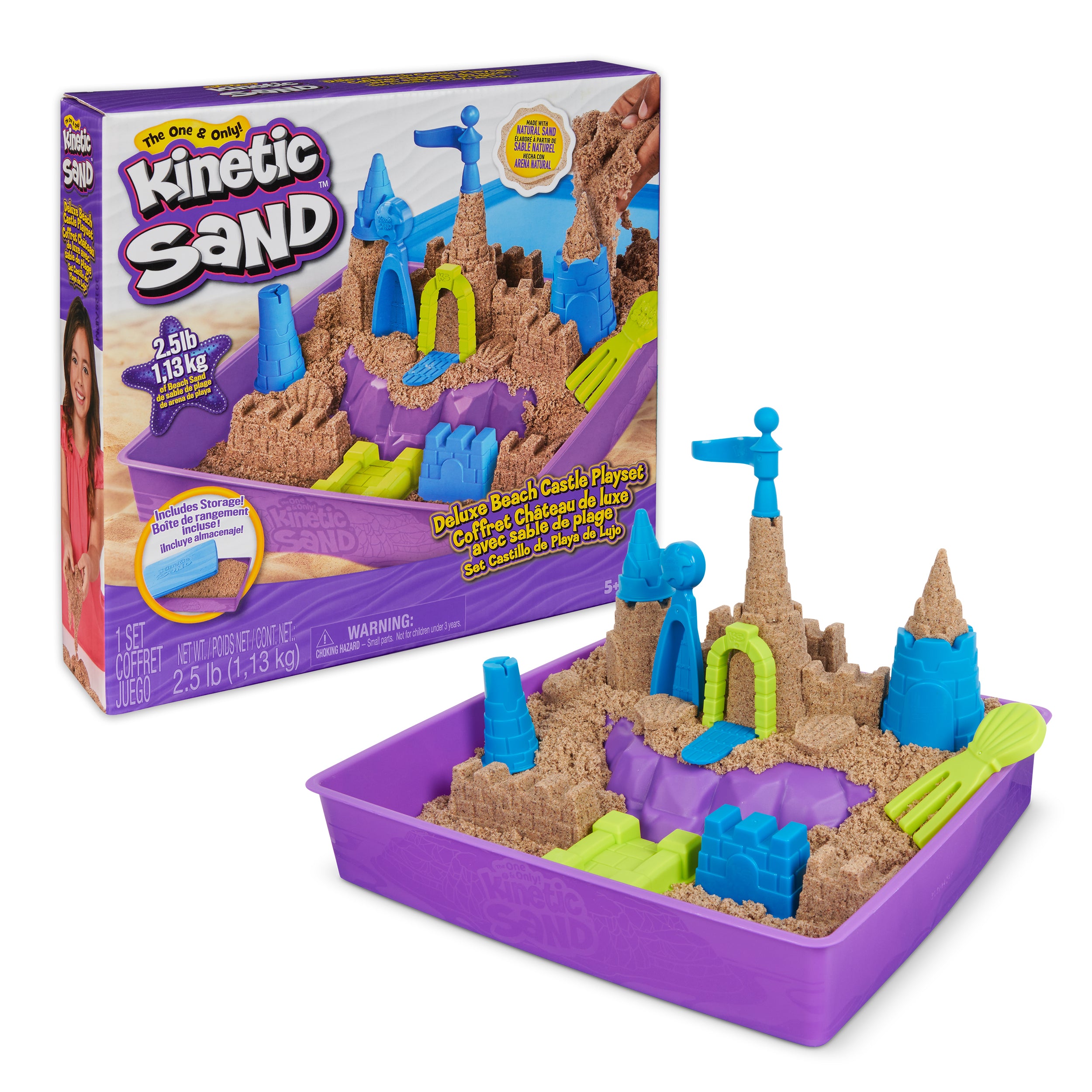 Kinetic Sand, Deluxe Beach Castle Playset with 2.5lbs Play Sand, Tools & Molds, Sensory Toys for Kids Ages 5 and up