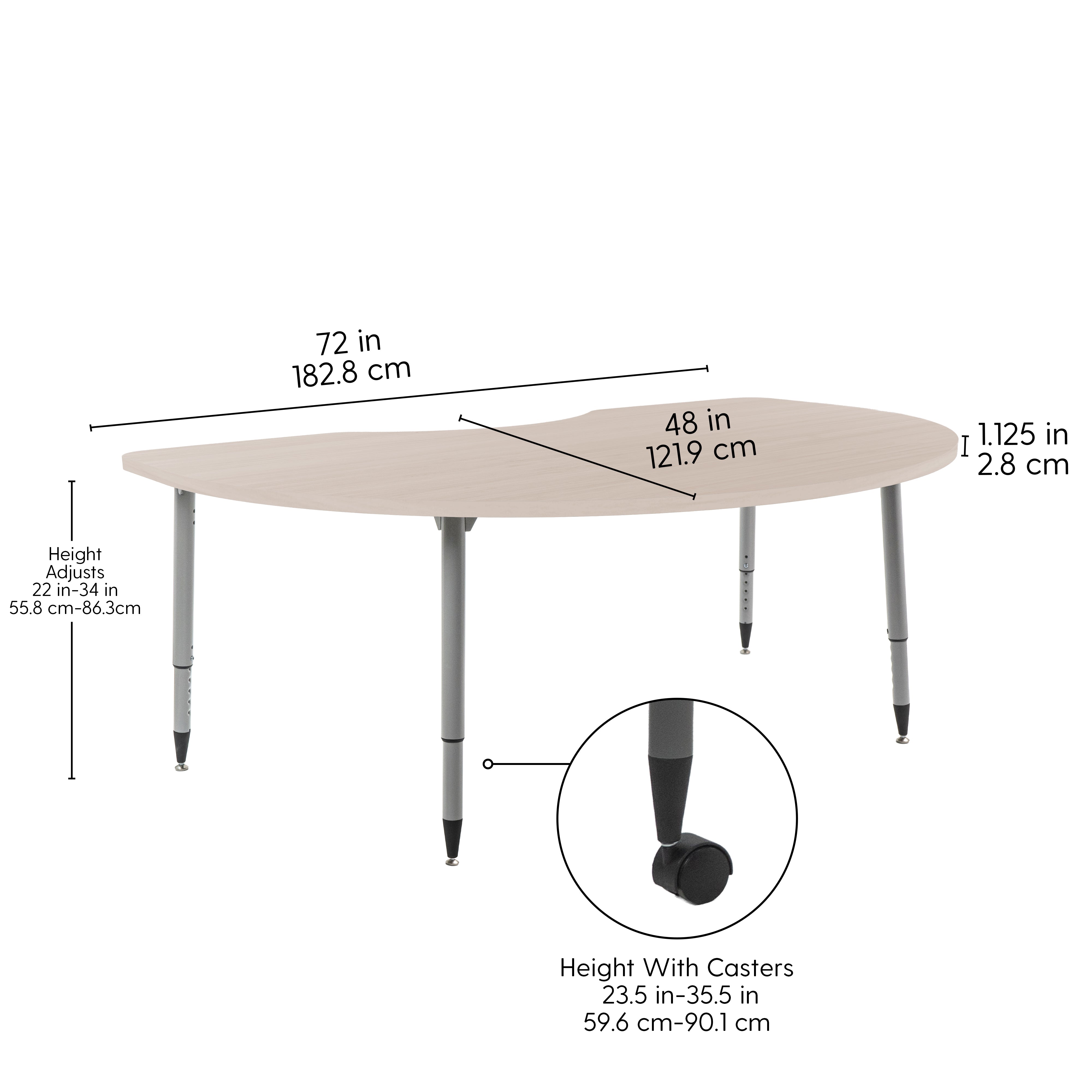 Adapte 48" x 72" Kidney Woodgrain Activity Table with Adjustable Tapered Legs - Asian Sand/Silver