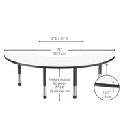 36" x 72" Half Moon Dry-Erase Activity Table with Adjustable Chunky Legs - Whiteboard/Black