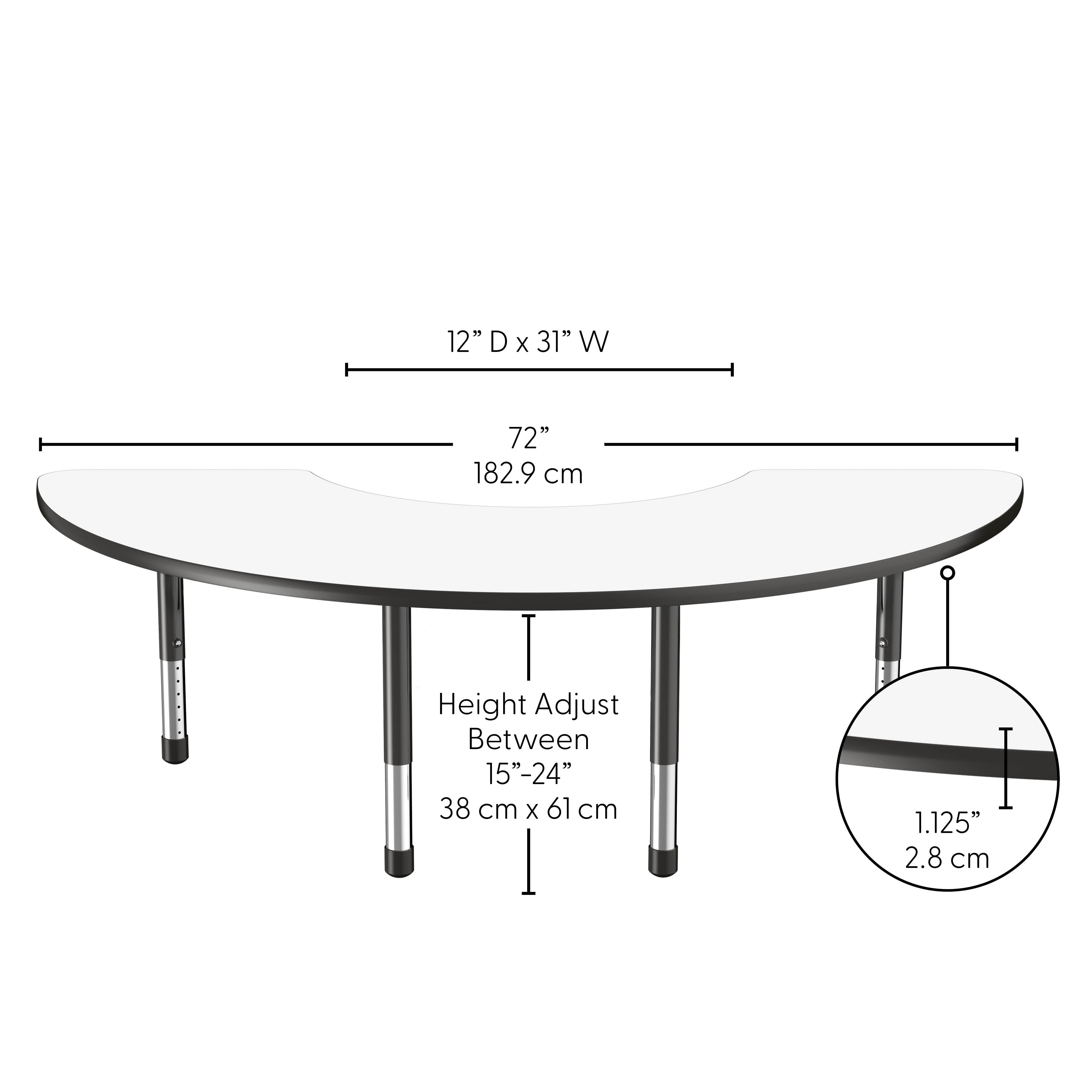 36" x 72" Half Moon Dry-Erase Activity Table with Adjustable Chunky Legs - Whiteboard/Black