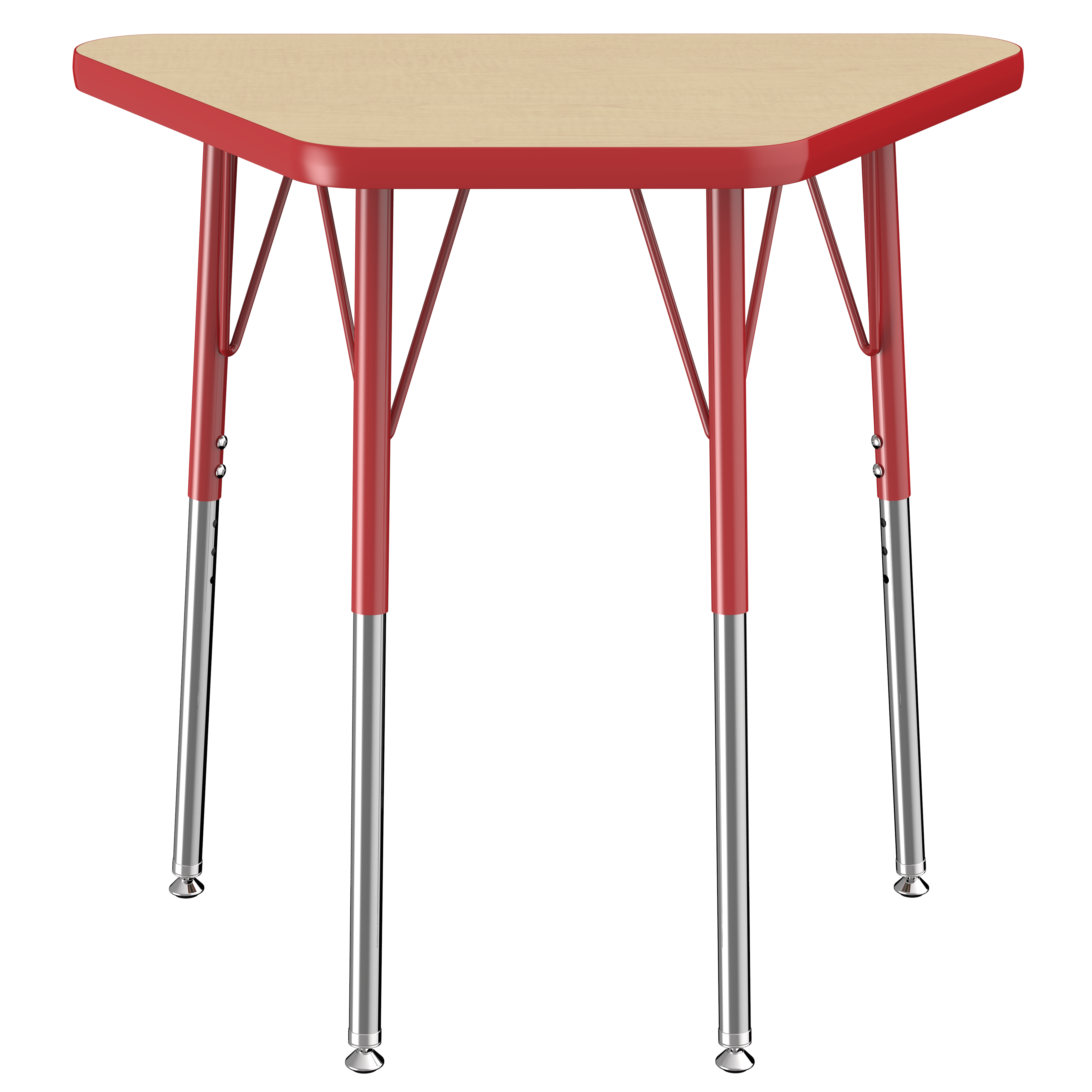 18" x 30" Trapezoid T-Molding Activity Table with Adjustable Standard Swivel Glide Legs - Maple/Red