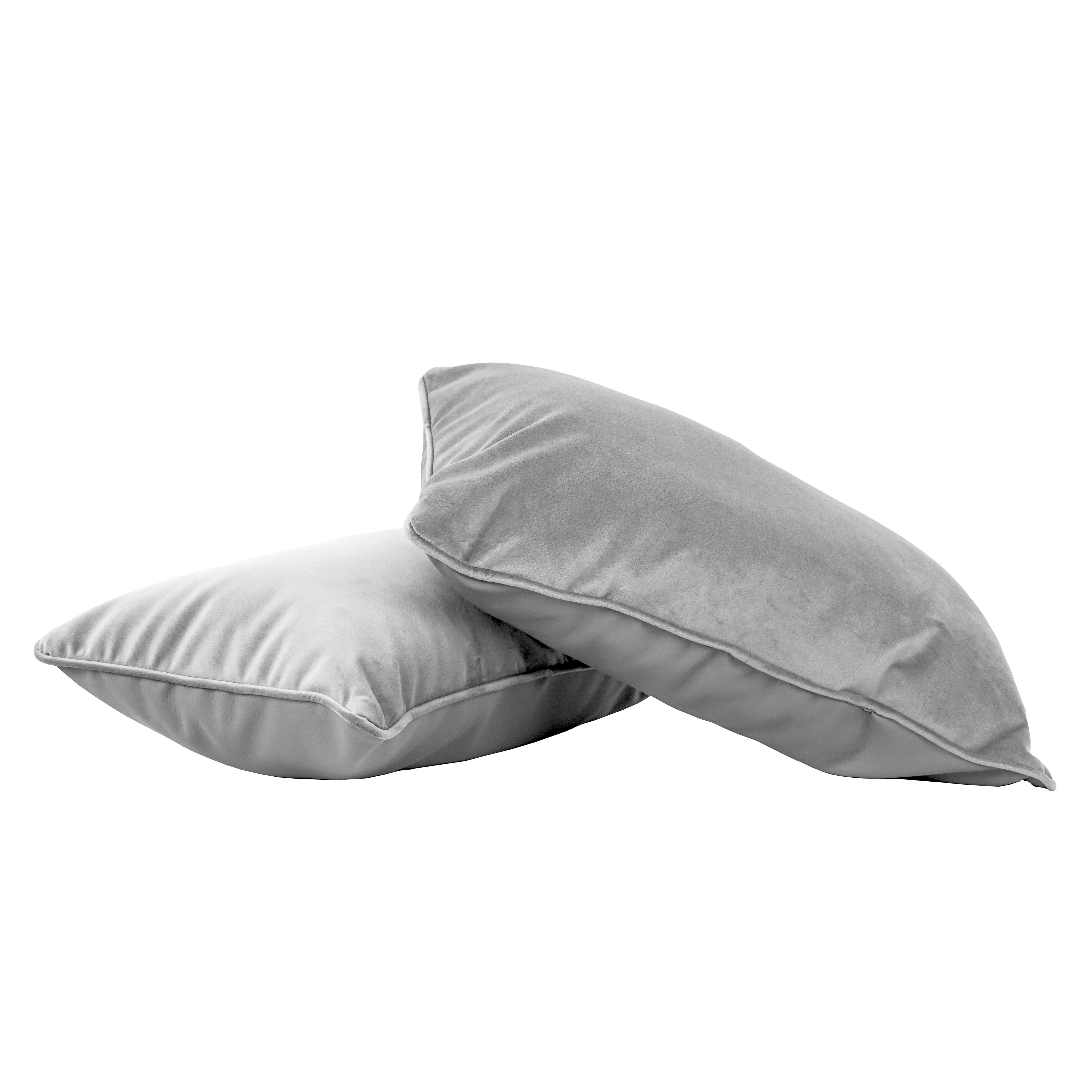 12" x 20" Rectangle Lumbar Microfiber and Faux Leather Pillow with Piping, 2-Piece - Sterling