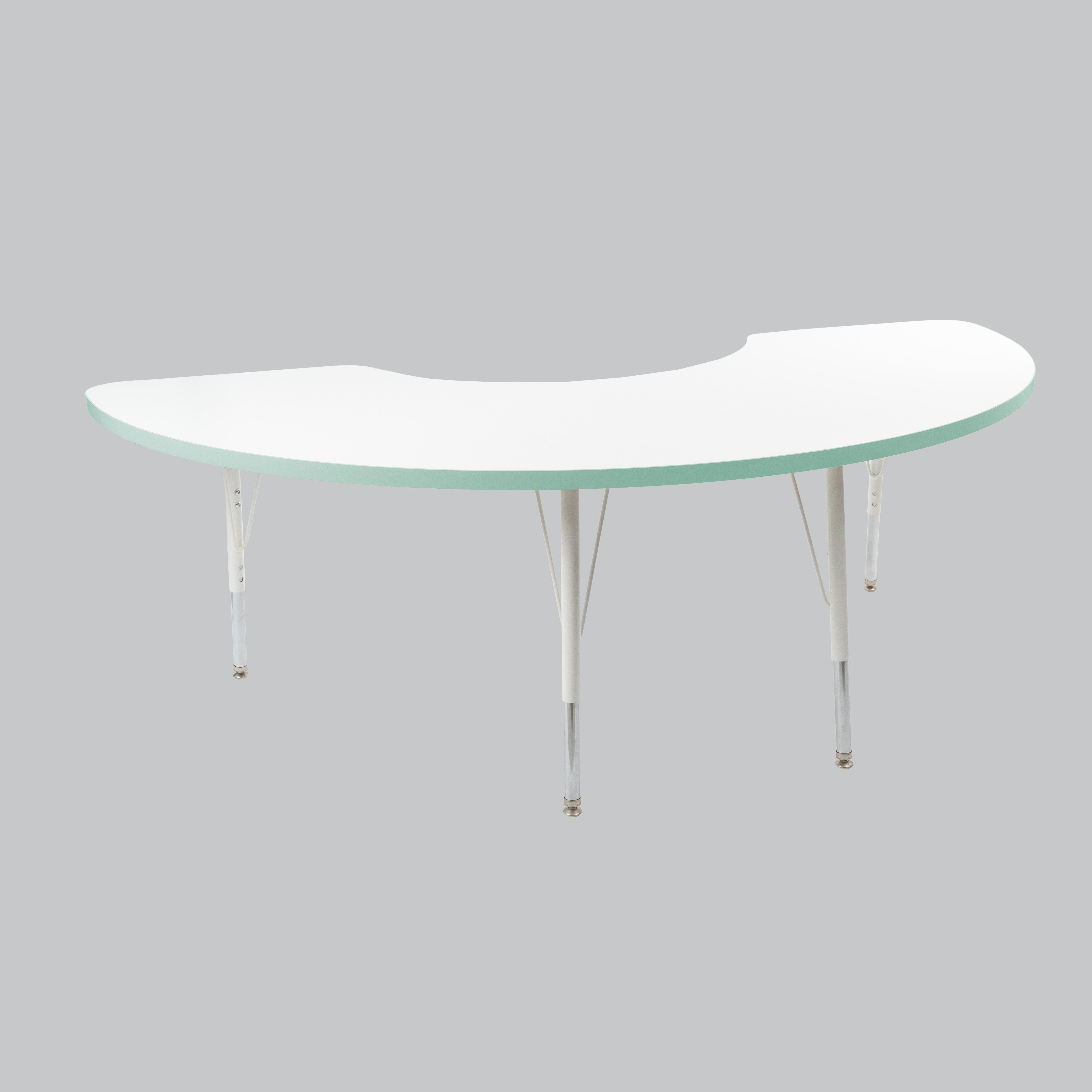 36" x 72" Half Moon Thermofused Activity Table with Adjustable Standard Swivel Glide Legs - White/Seafoam/White