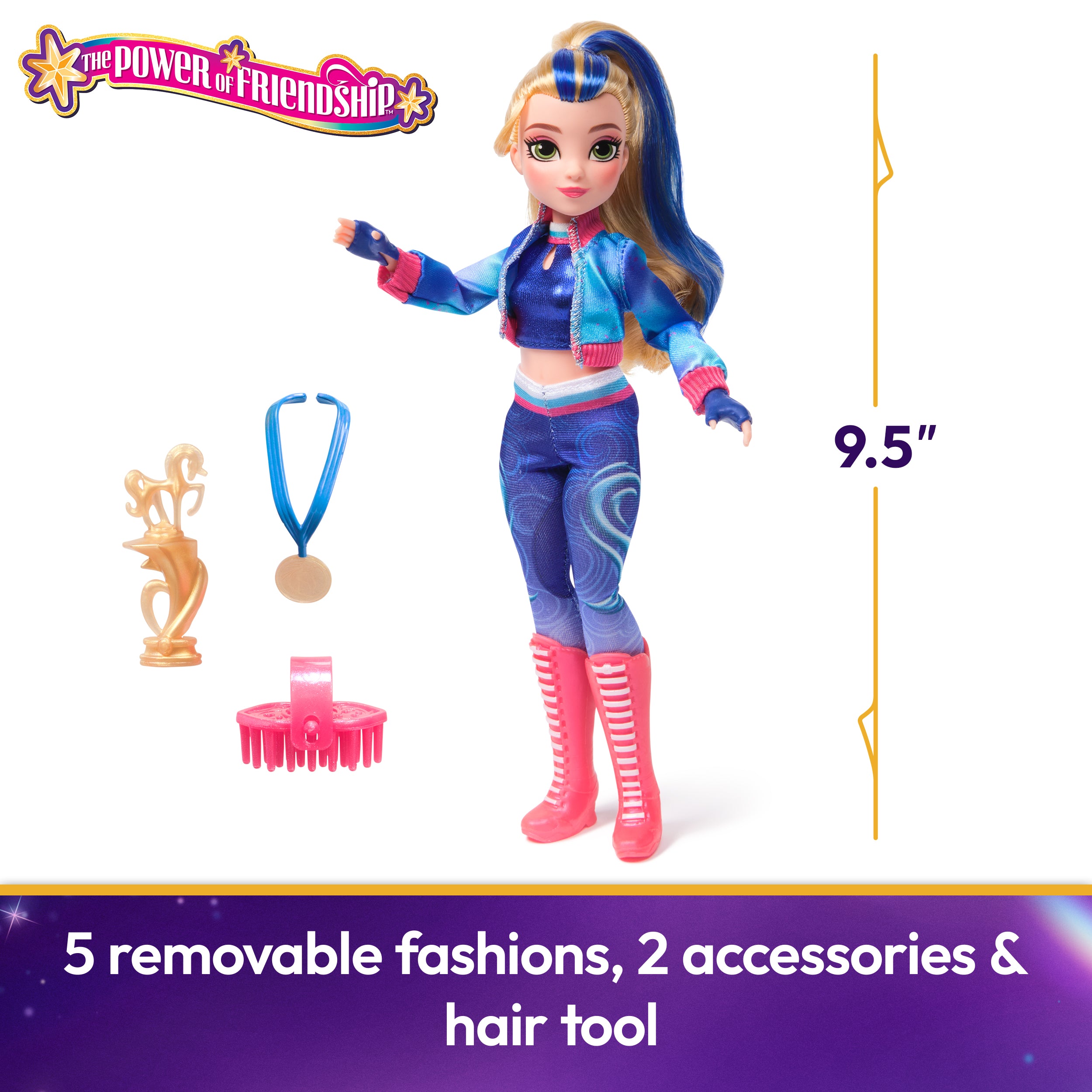 Unicorn Academy, Power of Friendship Isabel Doll with Trophy, Medal & 5 Fashion Accessories, 9.5”, Dolls & Unicorn Toys for Girls Ages 4 and up