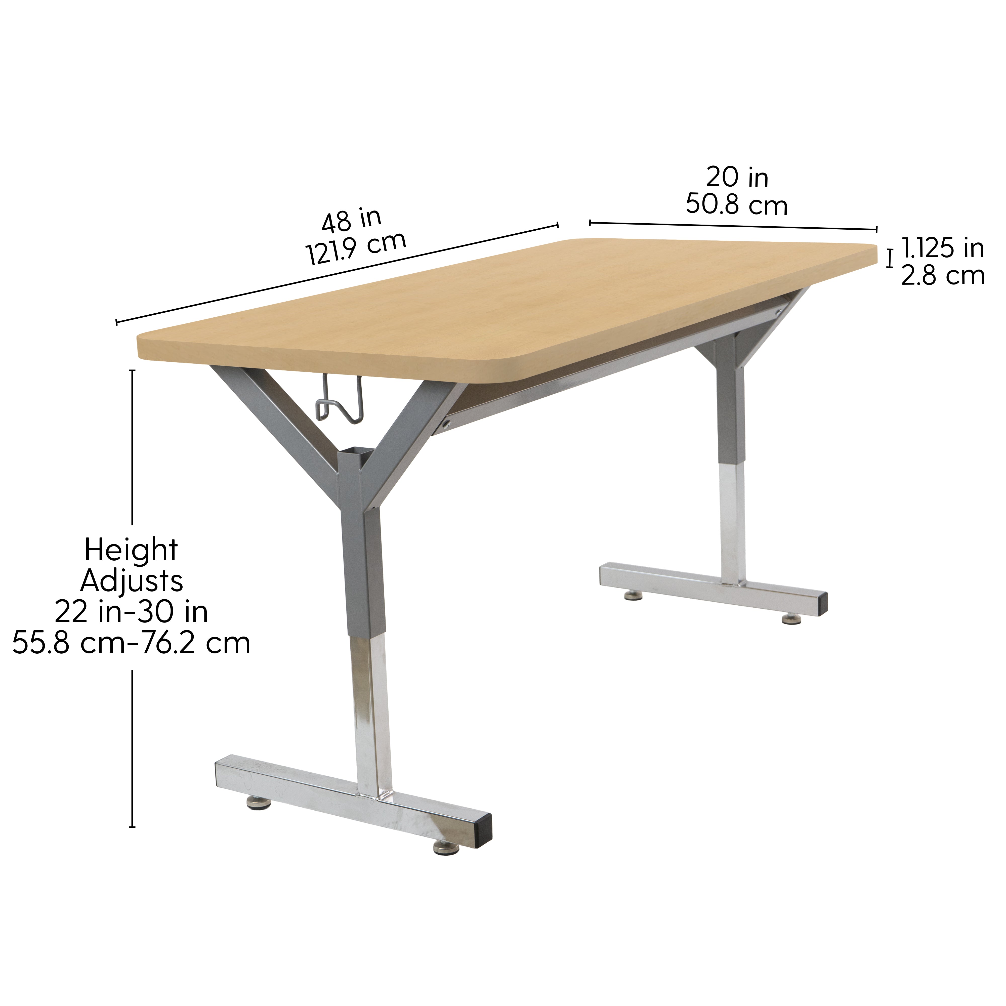 20" x 48" Rectangle Thermofused Table Desk with Adjustable Y-Frame - Maple Grain/Silver
