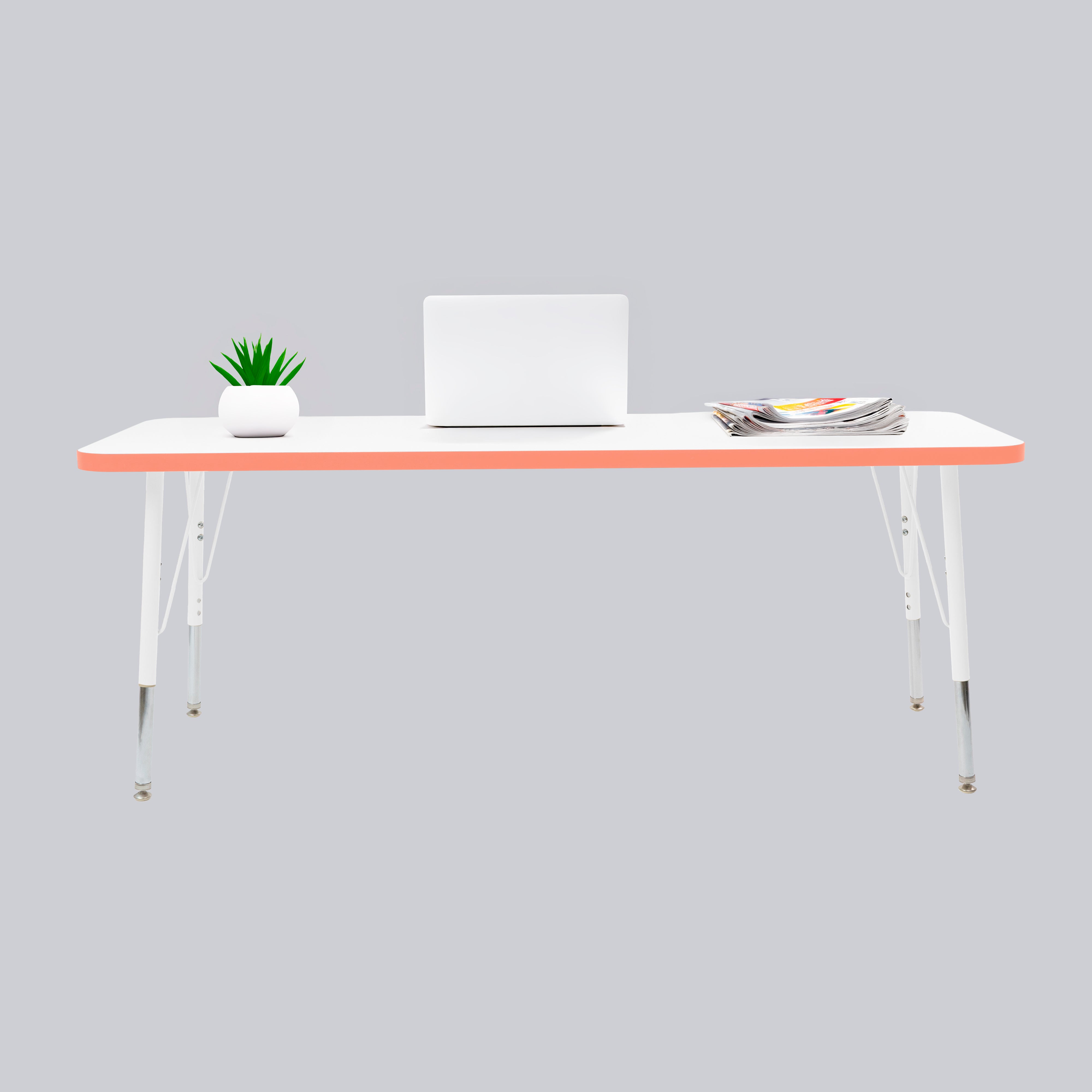 24" x 60" Rectangle Thermofused Activity Table with Adjustable Standard Swivel Glide Legs - White/Tangerine/White