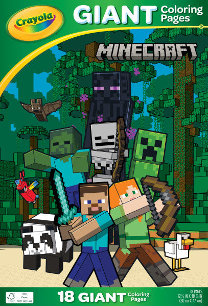 Crayola Minecraft Giant Coloring Pages (18ct), Large Coloring Pages for Kids, 12.8" x 19.5", Minecraft Gift for Kids, Ages 3+