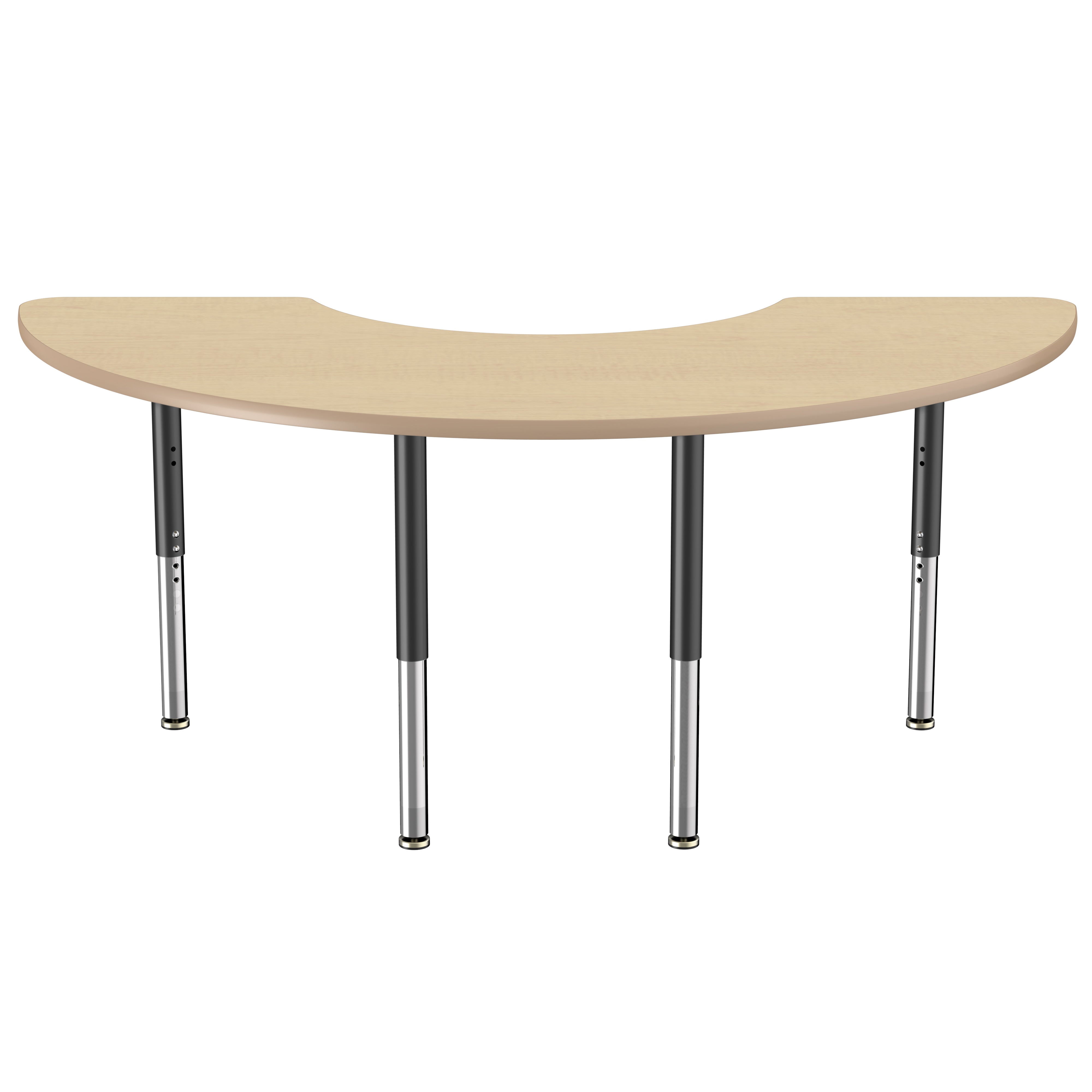 36" x 72" Half Moon Thermofused Activity Table with Adjustable Super Legs - Maple/Maple/Black