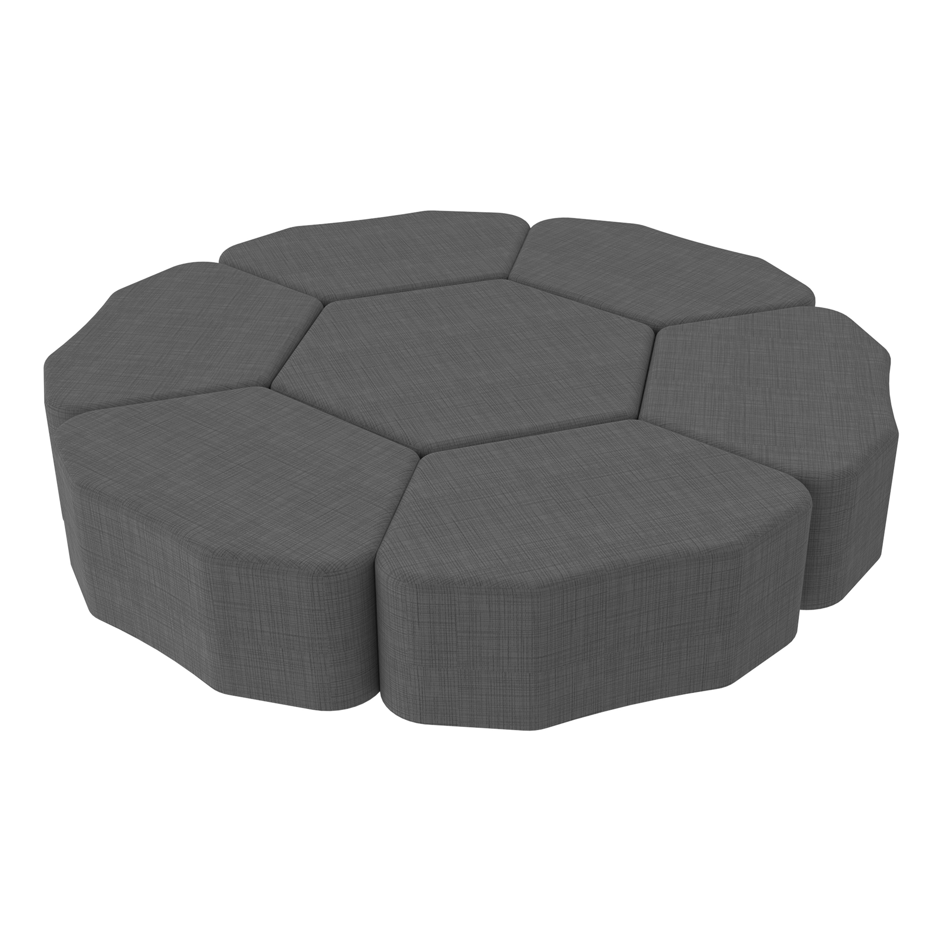 Pro Series Upholstered Bloom Ottoman 12" Height, 7-Piece - Slate Gray Crosshatch