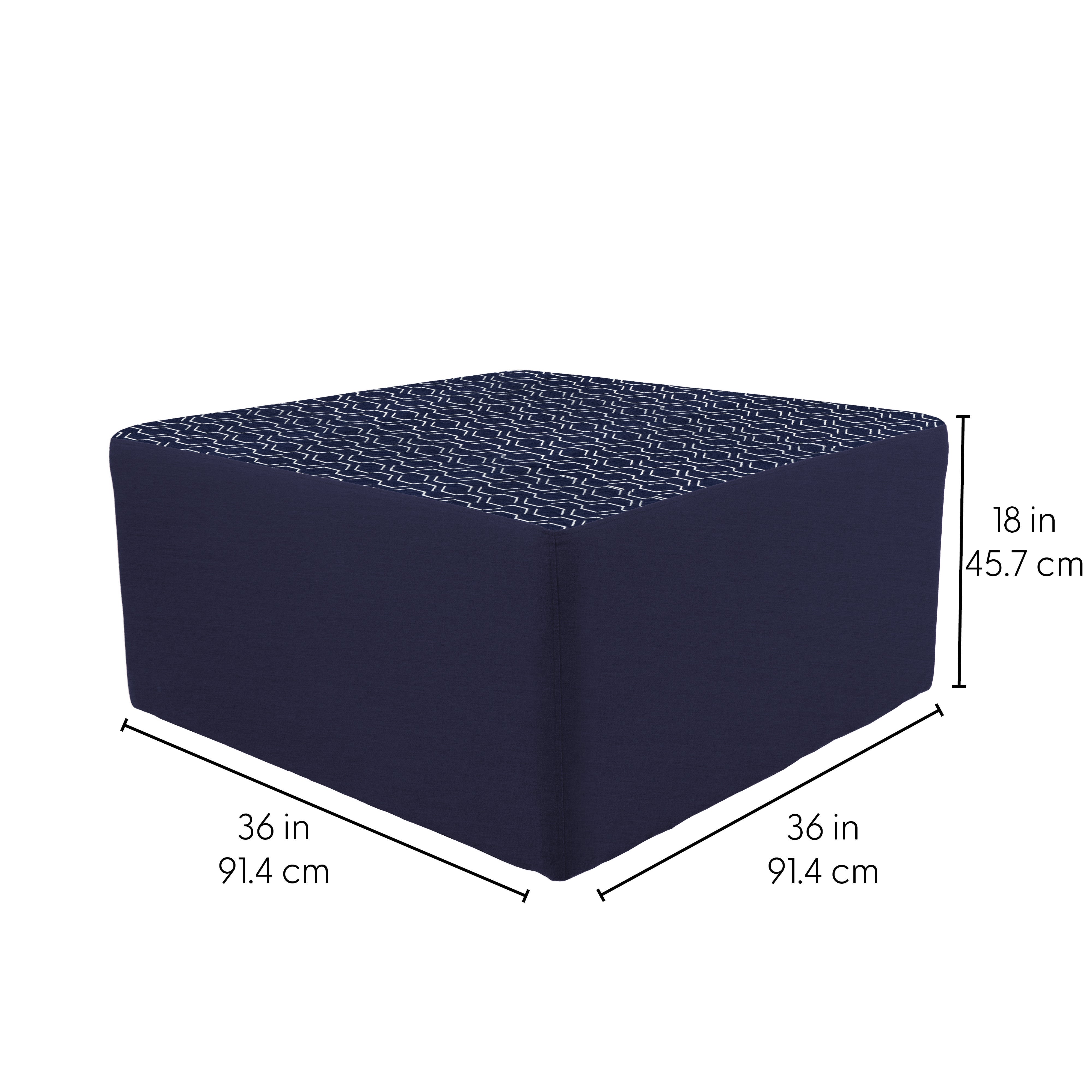 Outdoor 36" Square Ottoman with Sunbrella, 18" H - Adaptation Indigo/Canvas Navy