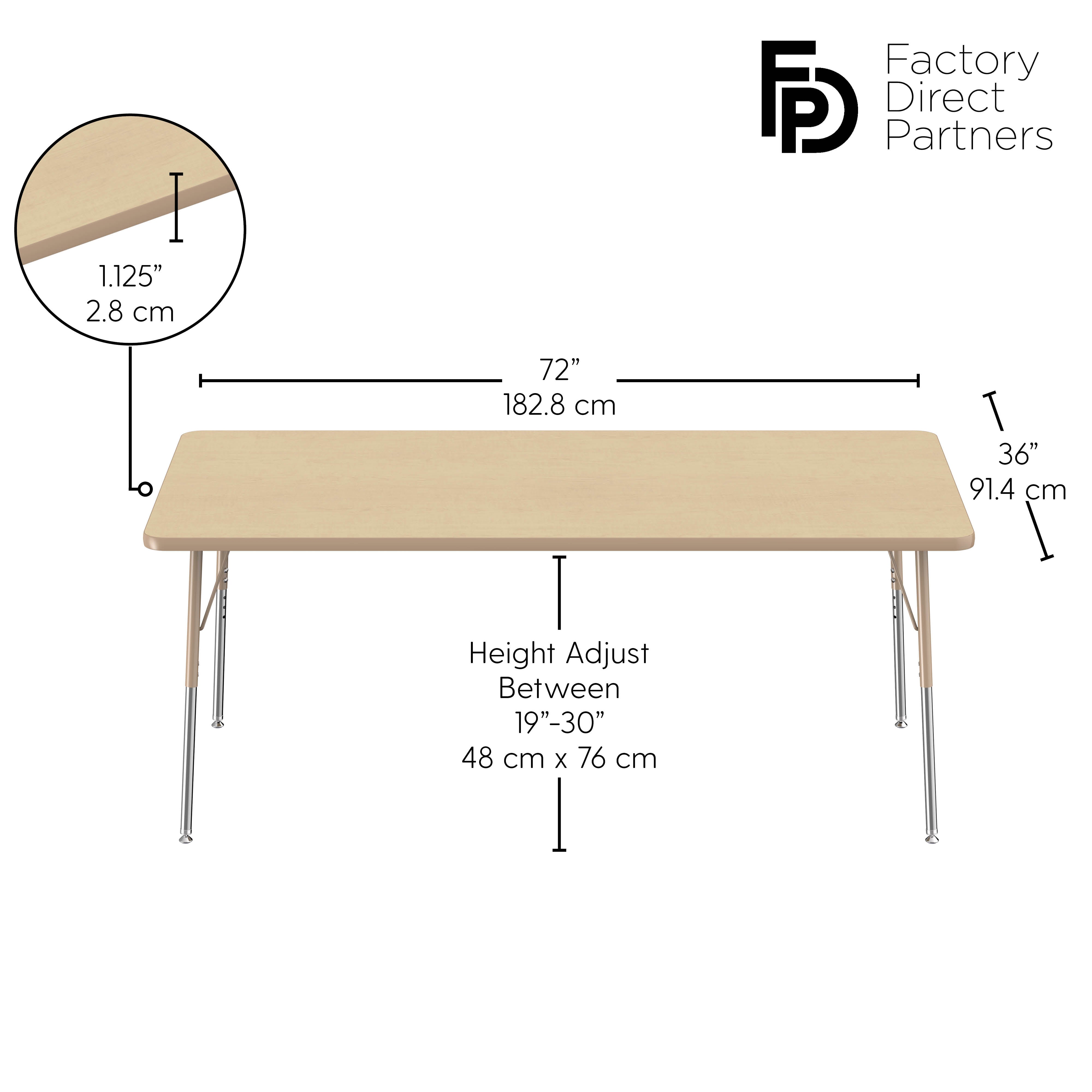 36" x 72" Rectangle T-Molding Activity Table with Adjustable Standard Swivel Glide Legs - Maple/Sand