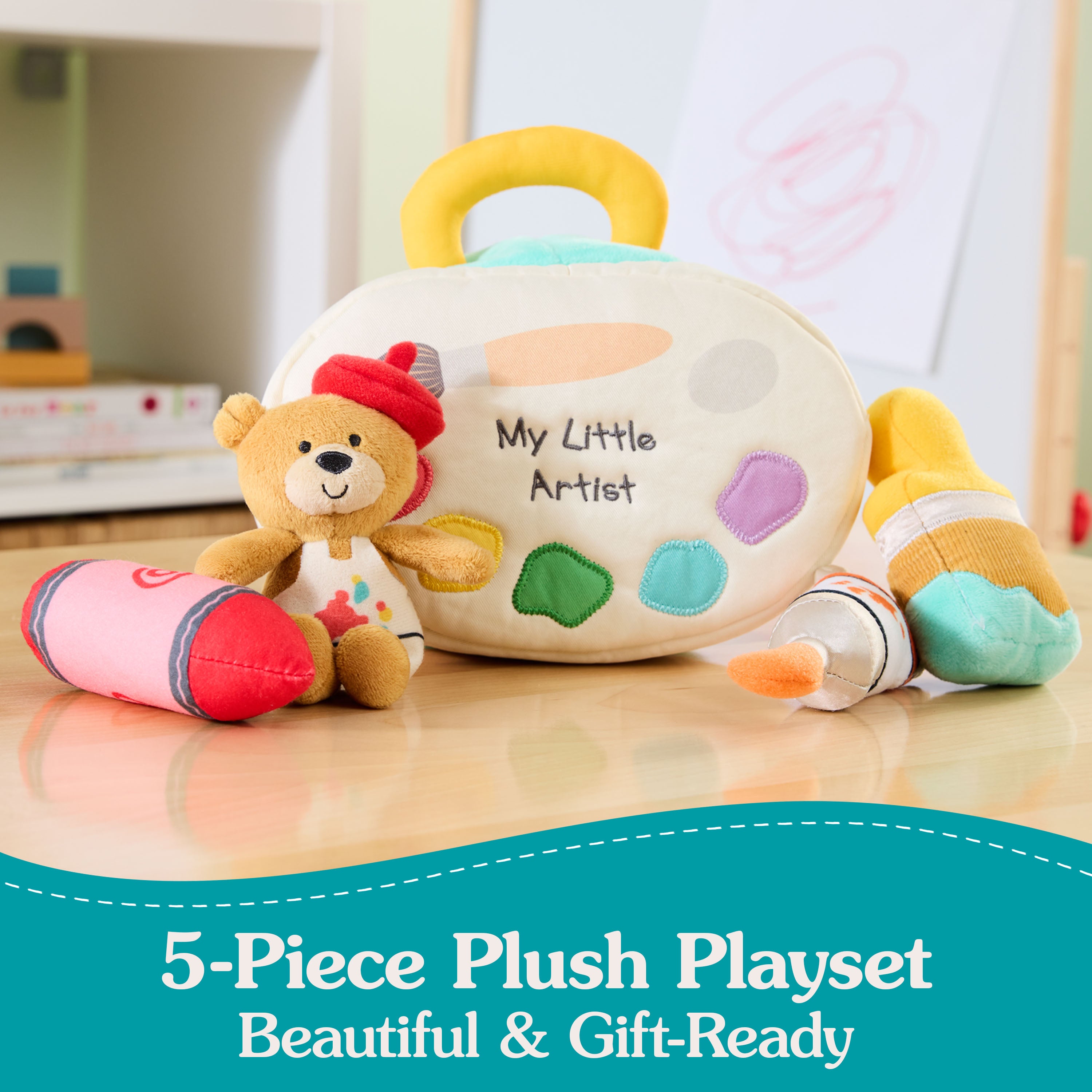 Baby GUND My Little Artist 5-Piece Plush Playset with Rattle, Squeaker and Crinkle Plush Toys, Sensory Toy for Babies and Newborns, 7.5”