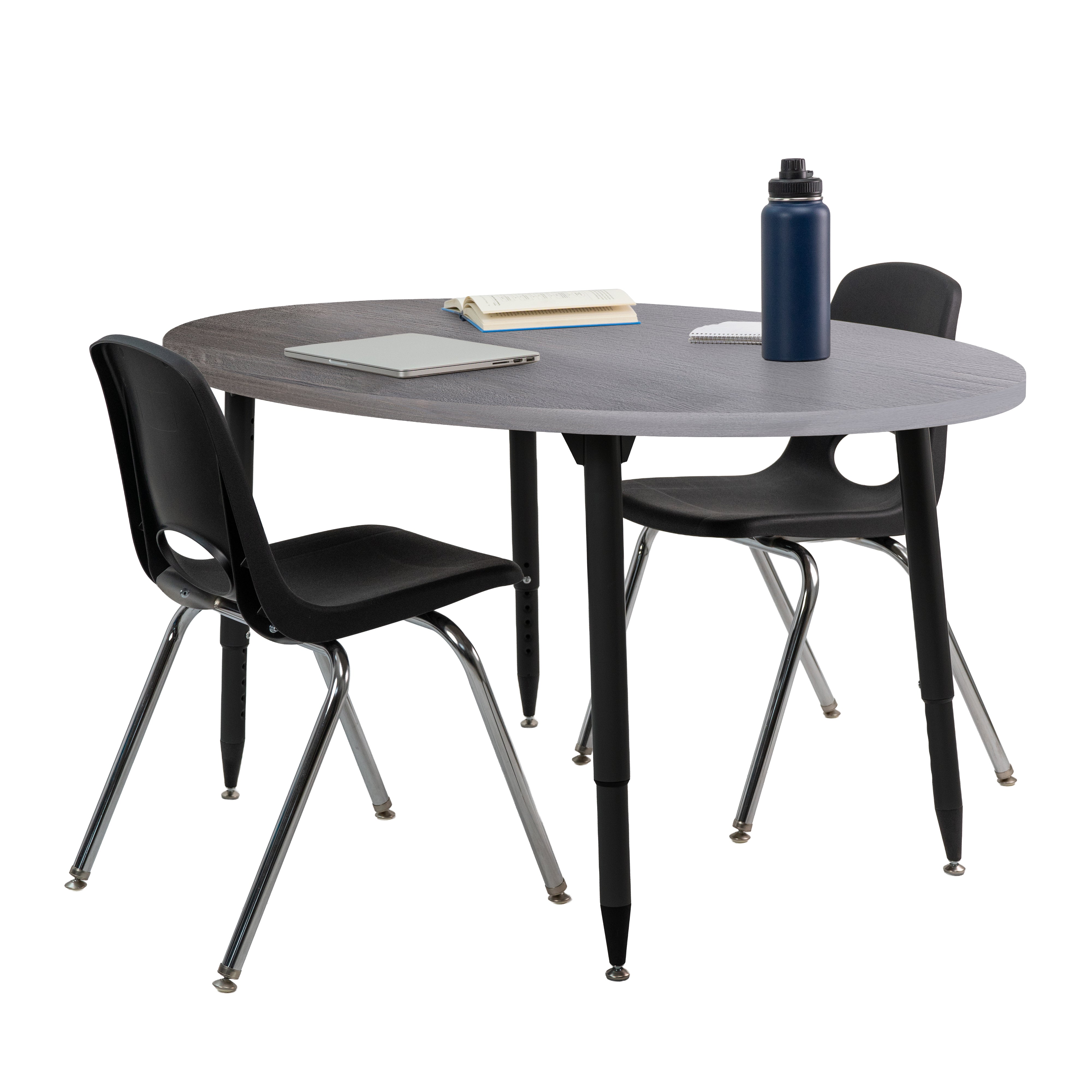 Adapte 30" x 60" Oval Woodgrain Activity Table with Adjustable Tapered Legs - Gray Wood/Black