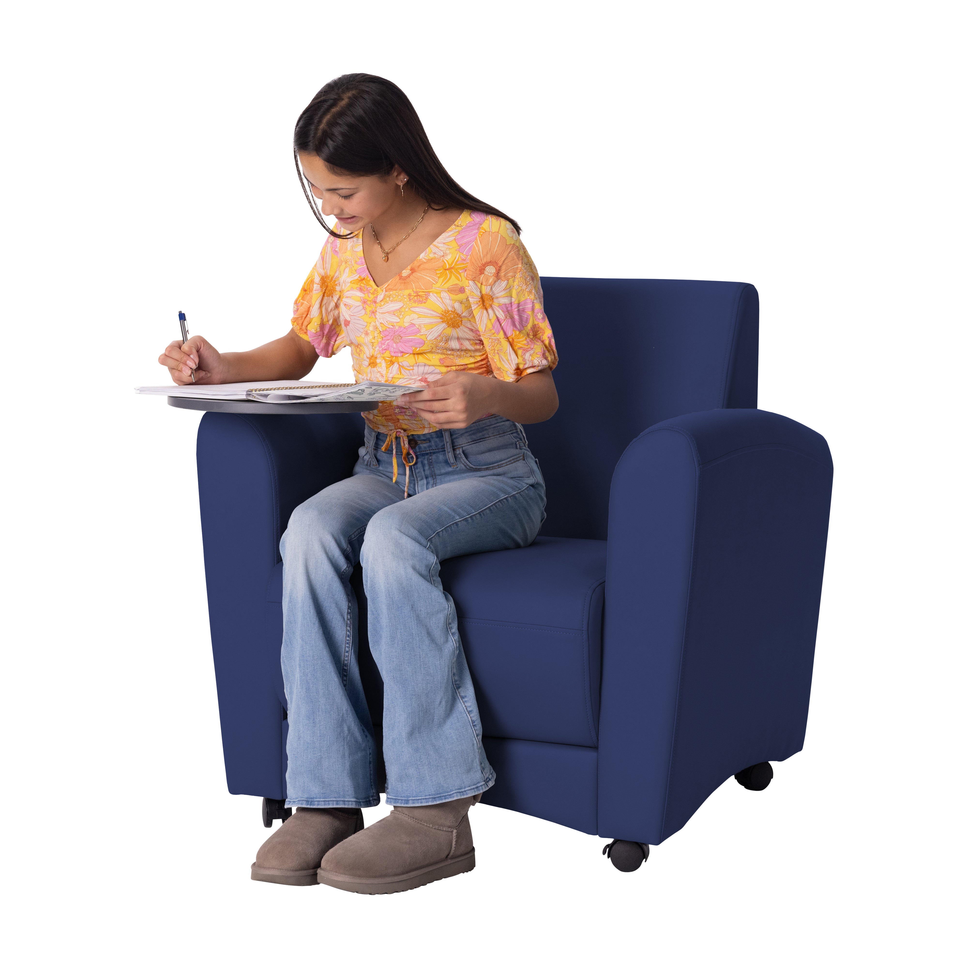 Pro Series Upholstered Common Area Chair with Tablet - Navy/Cosmic Strandz