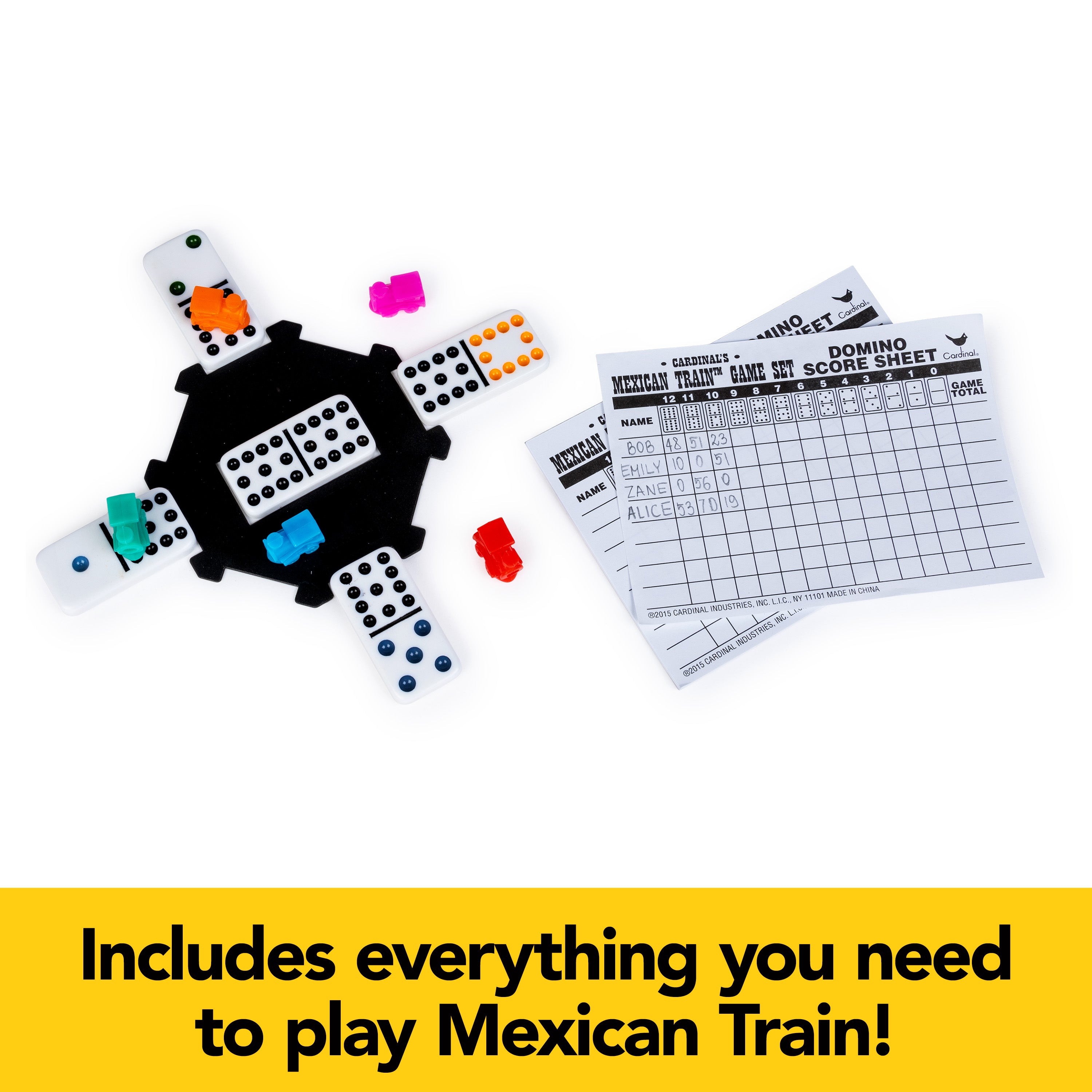 Spin Master Games, Mexican Train Dominoes Set in Aluminum Carry Case, Includes Colorful Trains for Fun-Filled Family Game Night, for Kids & Family, 2-8 Players, for Ages 8 & Up