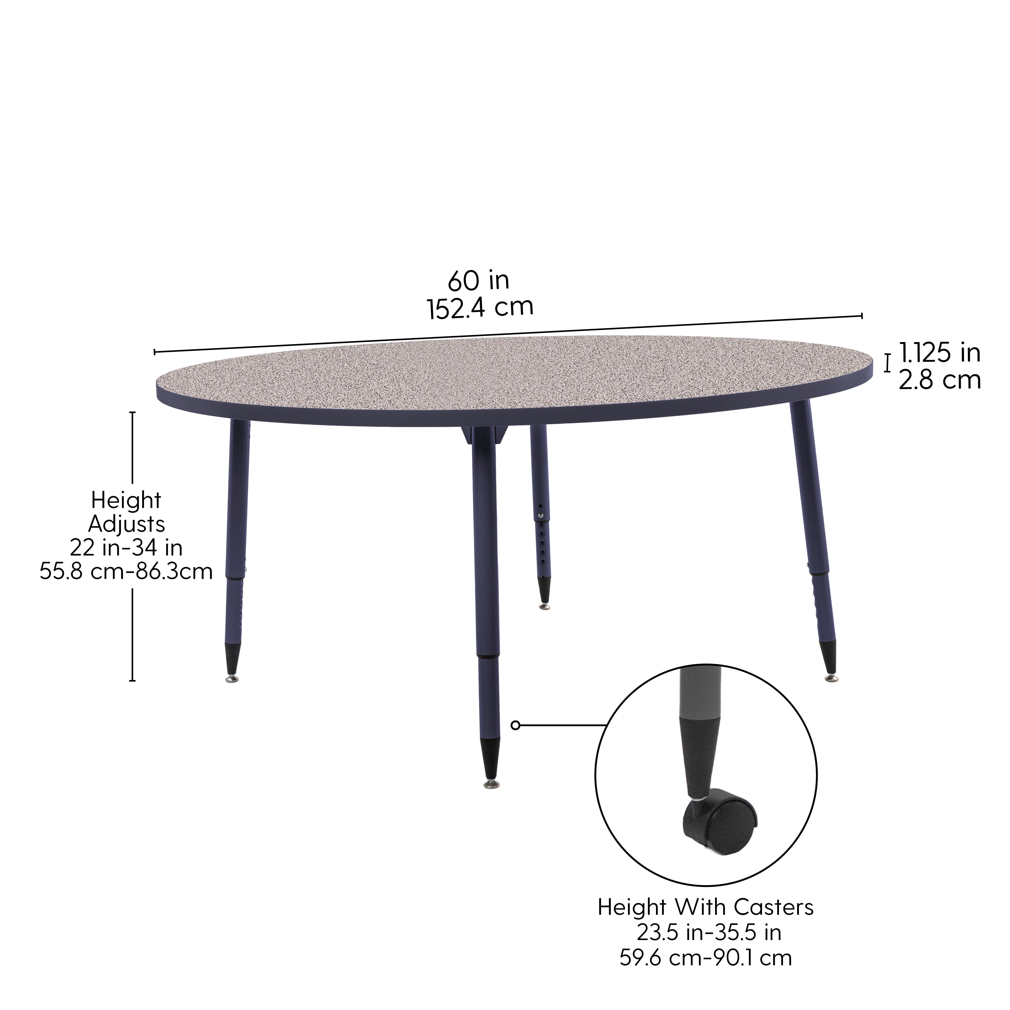 Adapte 60" Round Thermofused Activity Table with Adjustable Tapered Legs - Gray/Navy